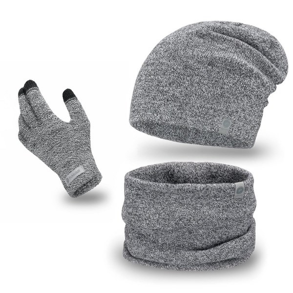 Komplet Męski PaMaMi Czapka Komin Rękawiczki Jasnoszara Mulina