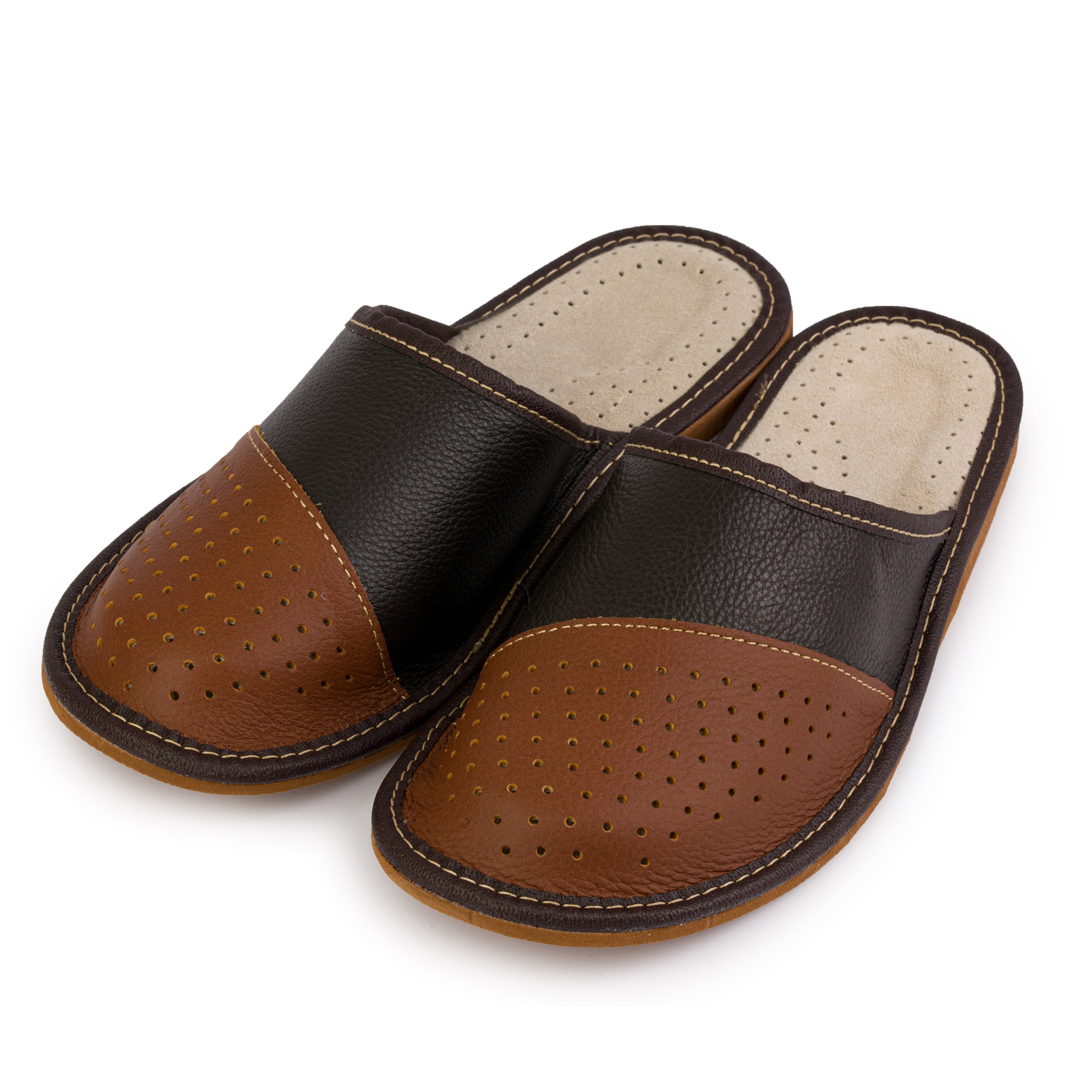 Skórzane Pantofle Męskie - Brązowe Kapcie Domowe r. 43