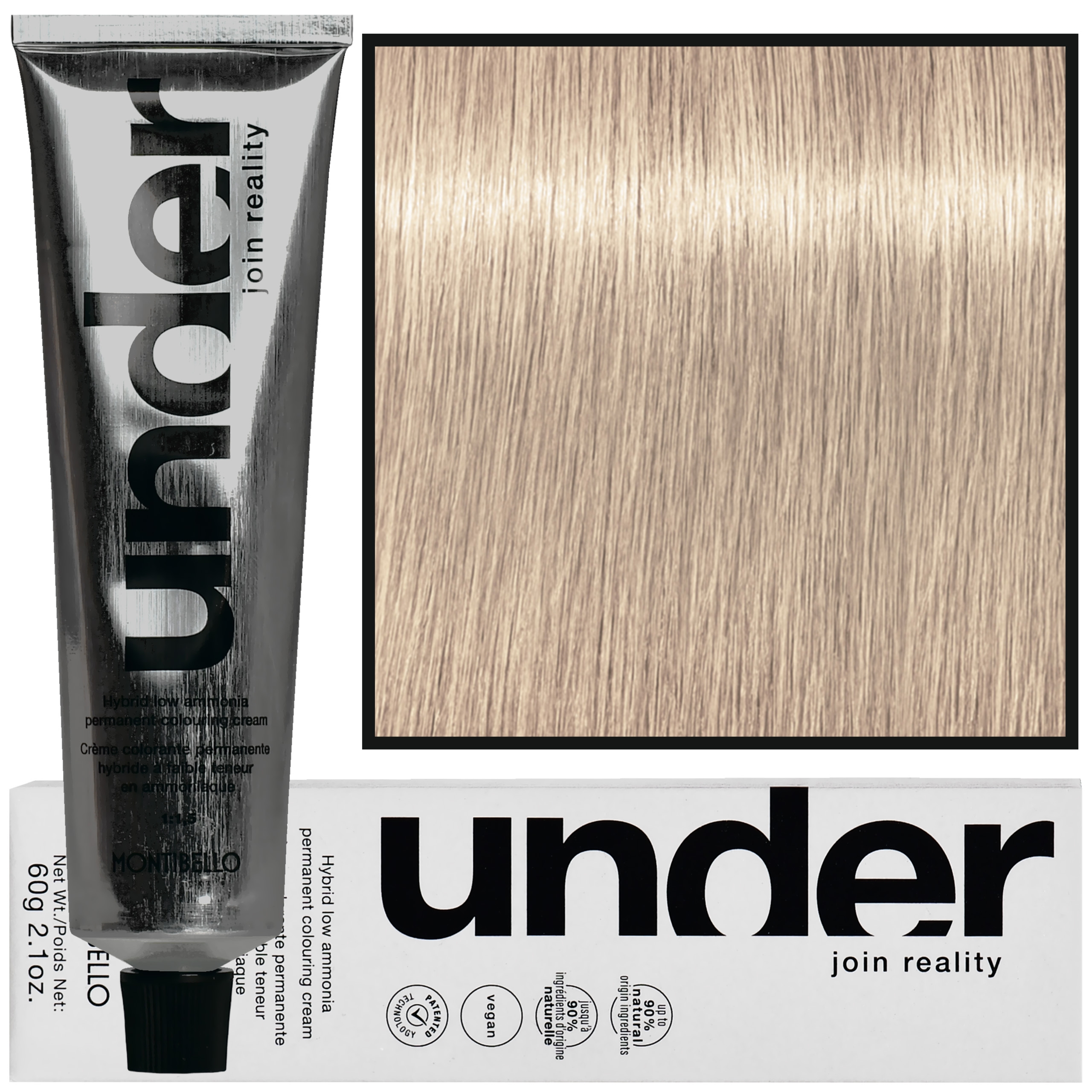 Montibello Under – profesjonalna farba do włosów, 60ml 10.13 / 10AG | Najjaśniejszy Popielato Złocisty Blond