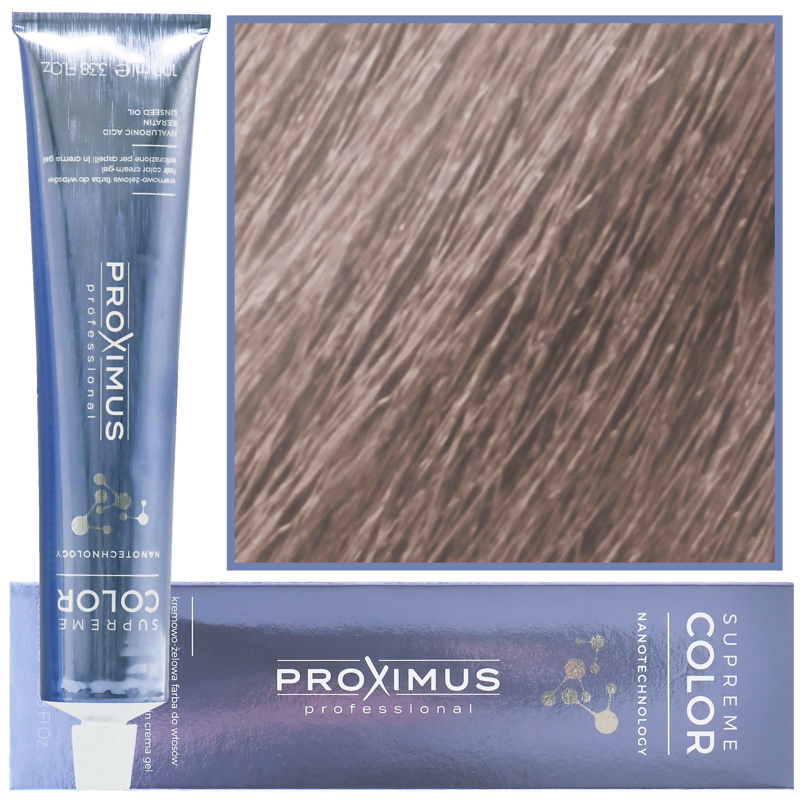 Image of Proximus Supreme Color Nanotechnology – profesjonalna farba do włosów z kwasem hialuronowym, 100ml 10,81 | Bardzo Jasny Tytoniowy Platynowy Blond