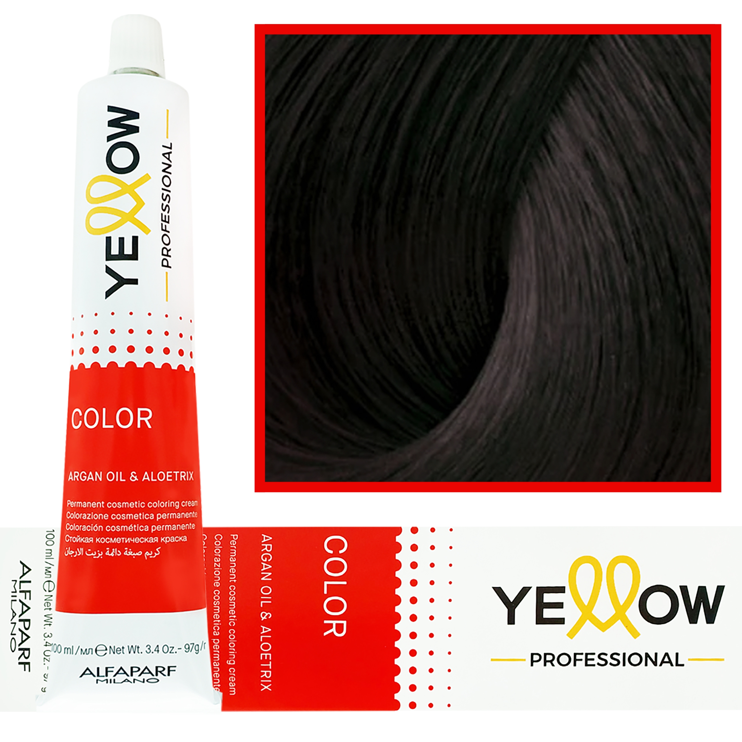 Alfaparf Yellow – trwała farba do włosów z aloesem i kiełkami pszenicy, 100ml 5,00 | Jasny Intensywny Brąz