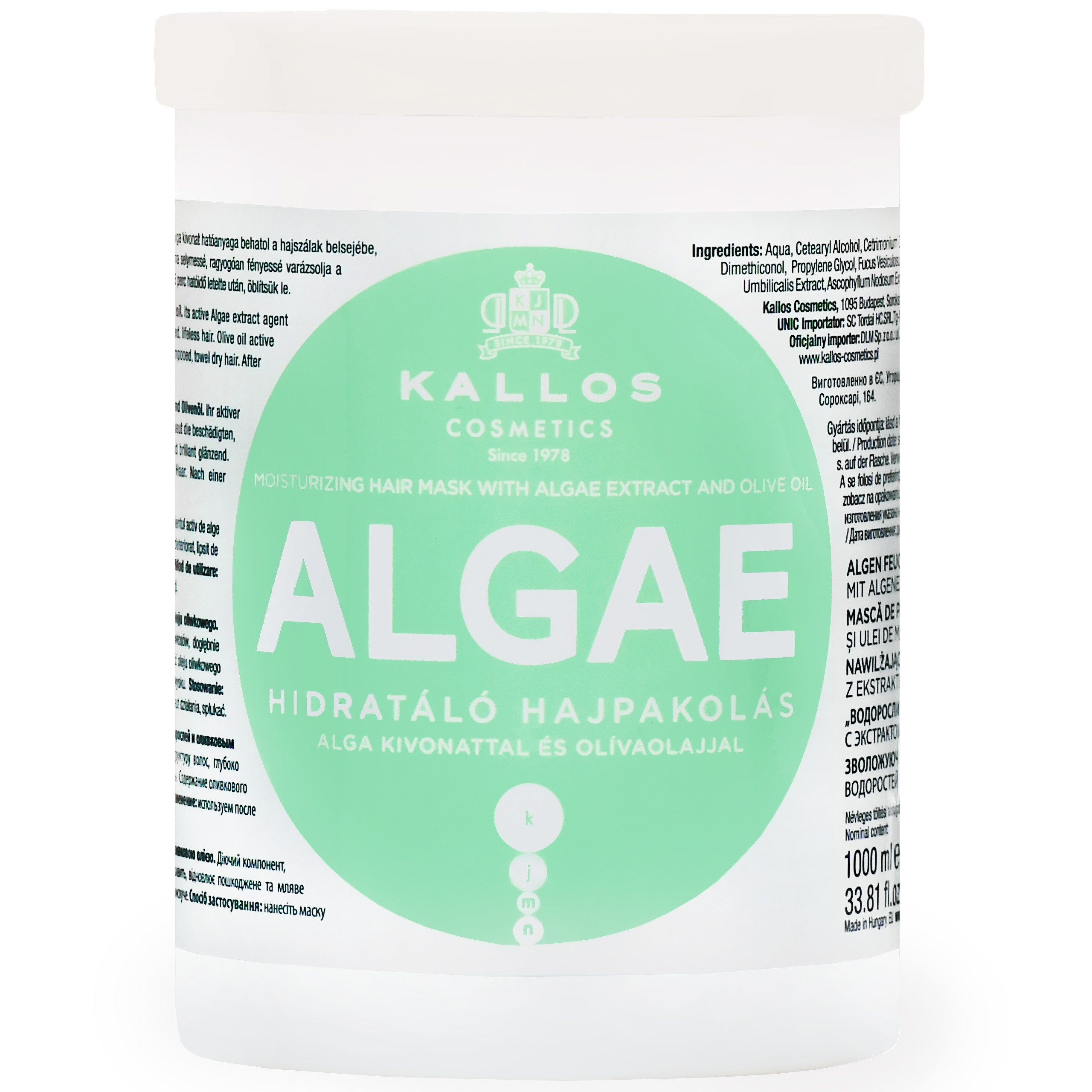 Image of Kallos Algae Moisturizing Mask - maska nawilżająca do włosów suchych z algami, 1000ml