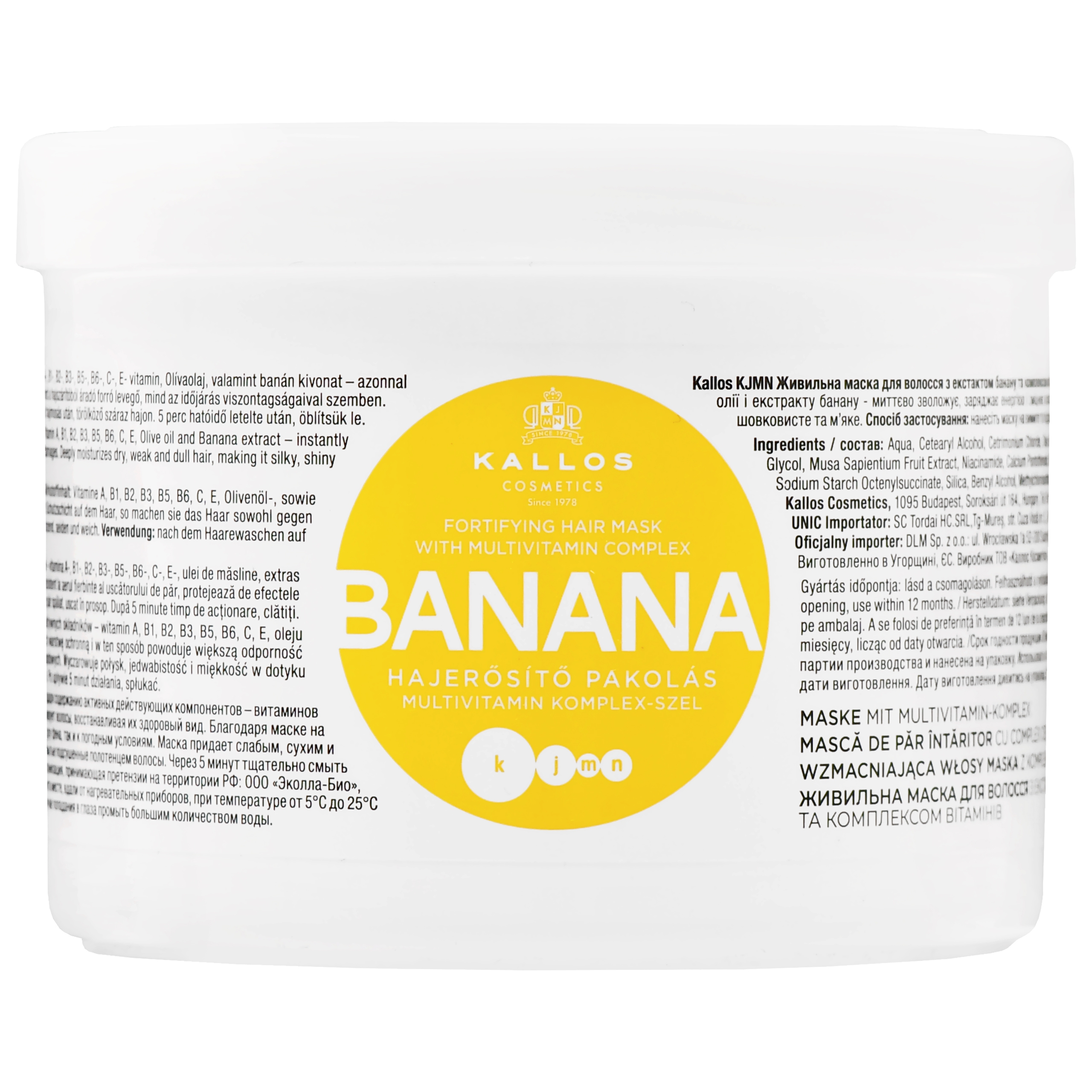 Image of Kallos Banana Fortifying Mask - wzmacniająca maska do włosów zniszczonych i łamliwych, 500ml
