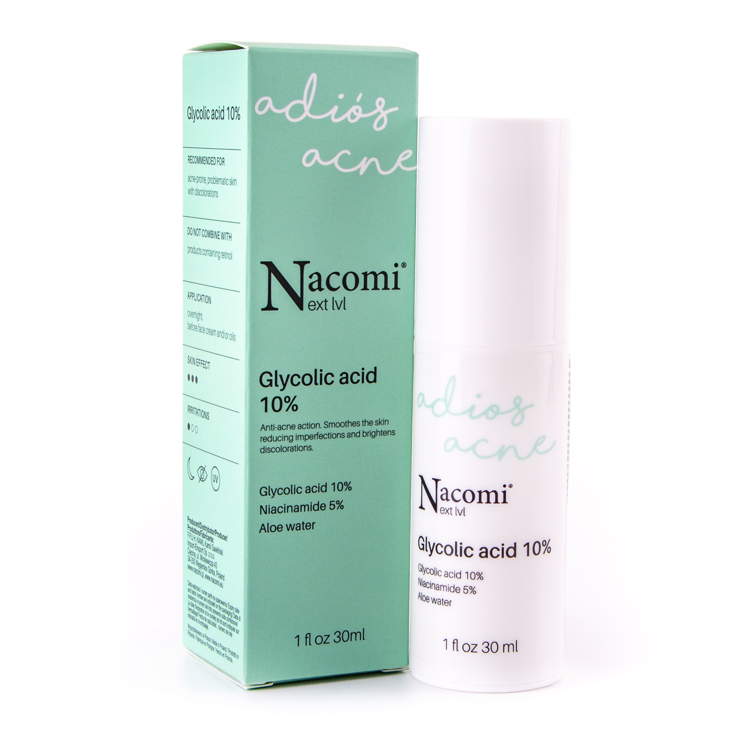 Image of Nacomi Next Level Adios Acne serum z kwasem glikolowym 10% 30ml