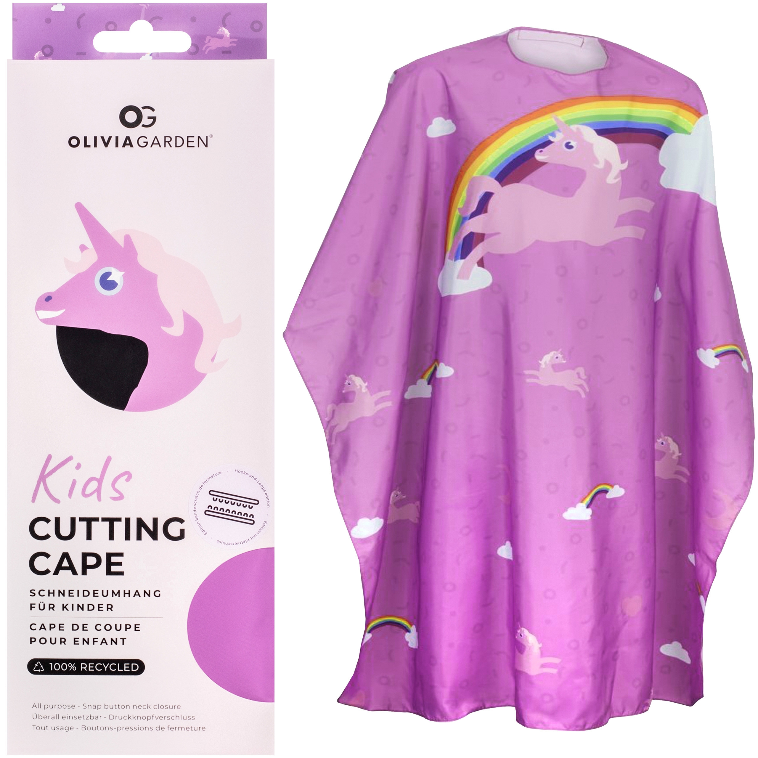 Image of Olivia Garden Kids Cutting Cape - peleryna fryzjerska dla dzieci, różne kolory Unicorn Pink | Różowa z jednorożcem