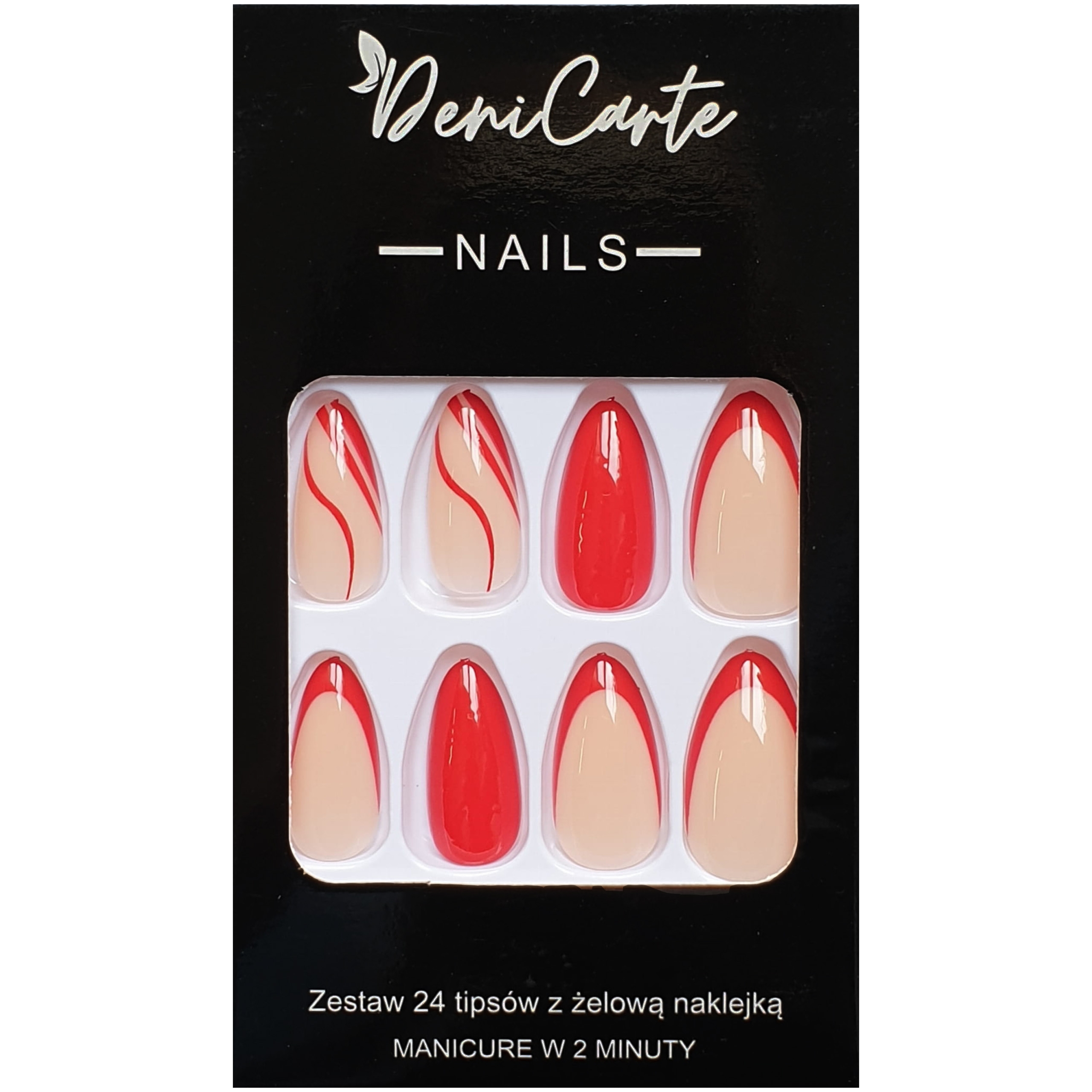 Deni Carte Tipsy French – sztuczne paznokcie w stylu francuskim, różne wzory Red French Swirl | Czerwone Zawijasy