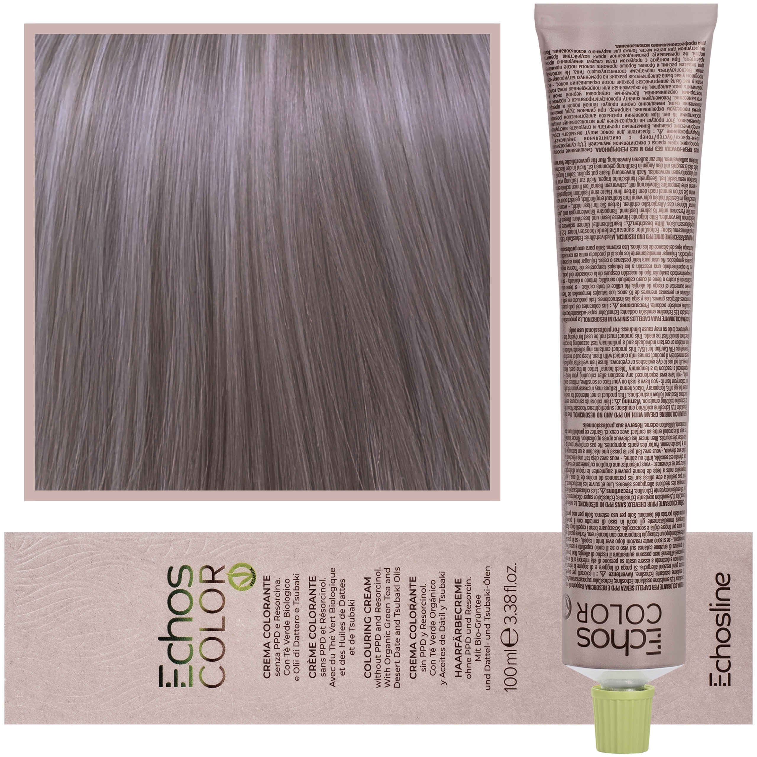 Echosline Echos Color Colouring Cream – wegańska farba do włosów, 100ml 7.12 | Średni Blond Popielato-Fioletowy