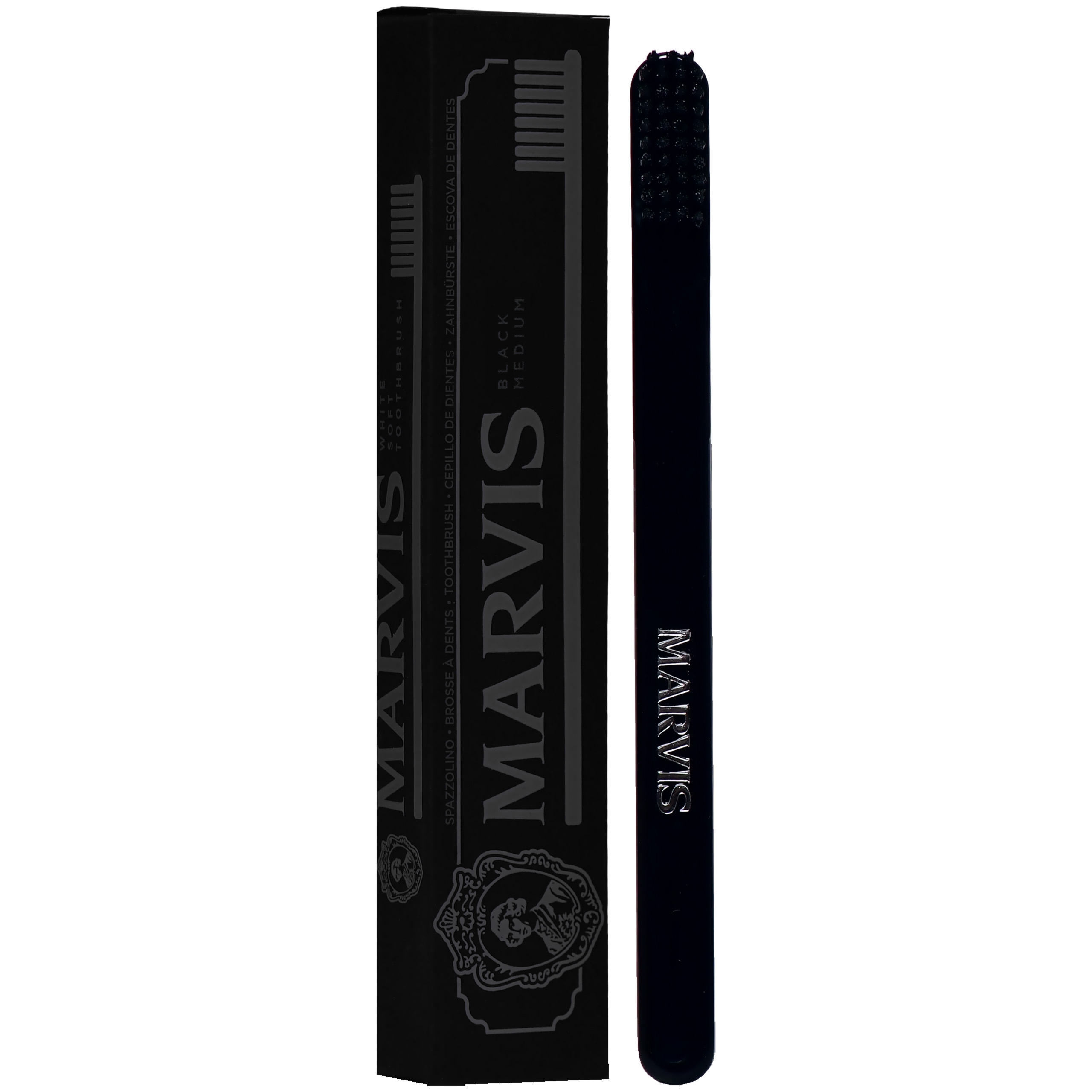 Marvis Black Toothbrush czarna szczoteczka do zębów ze średnio twardym włosiem i osłonką
