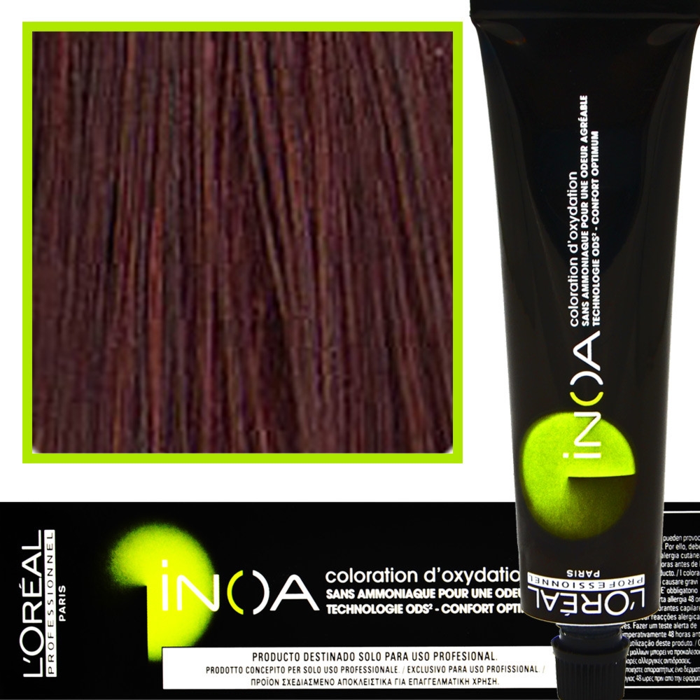 Loreal Professionnel Inoa – farba do włosów bez amoniaku z dodatkową ochroną włosa, 60ml 4.62 Brąz Czerwono – Opalizujący