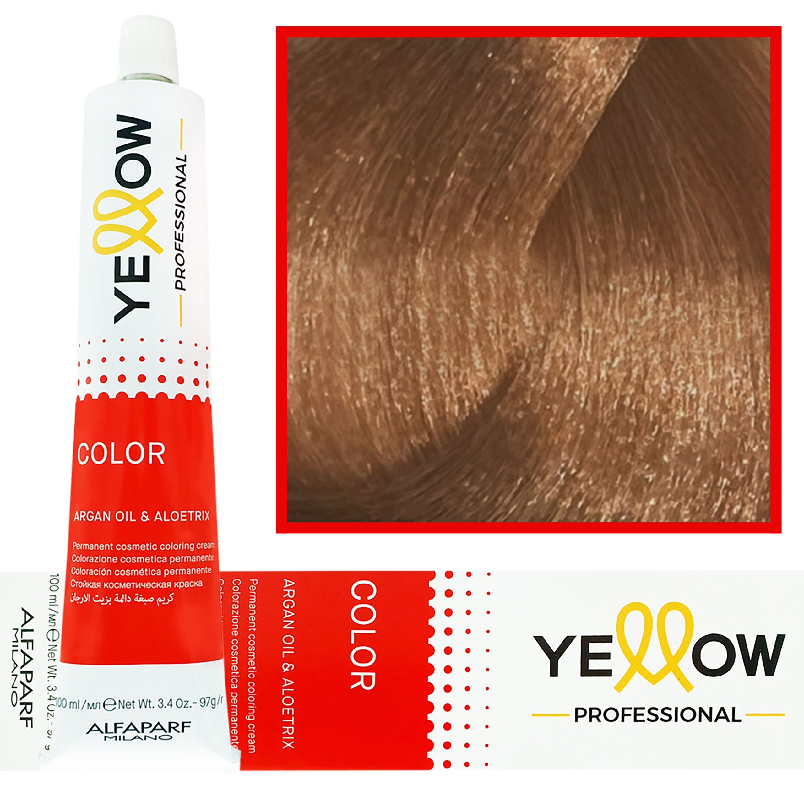 Alfaparf Yellow – trwała farba do włosów z aloesem i kiełkami pszenicy, 100ml 8,13 | Jasny Popielaty Złoty Blond