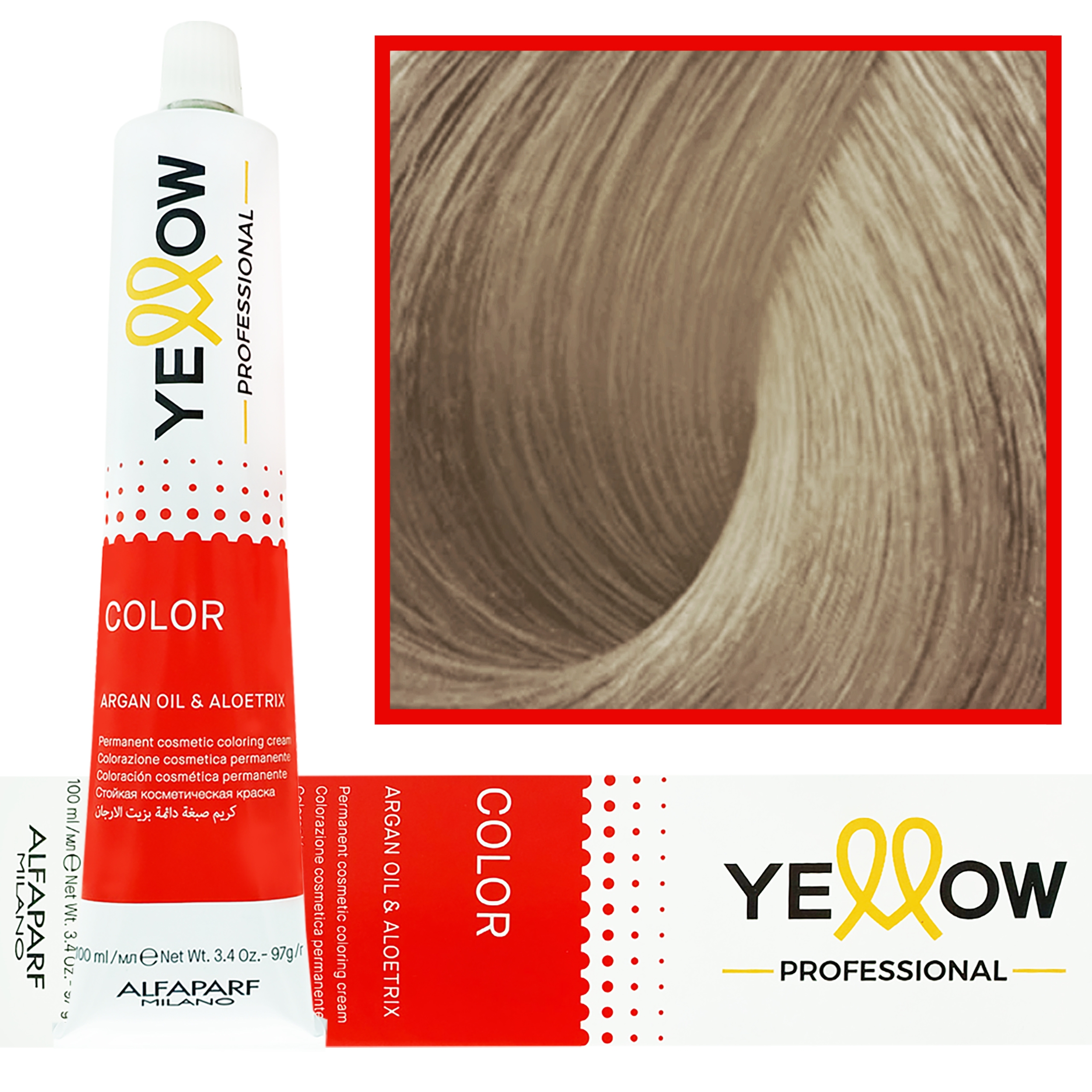 Alfaparf Yellow – trwała farba do włosów z aloesem i kiełkami pszenicy, 100ml 9,13 | Bardzo Jasny Popielaty Złoty Blond