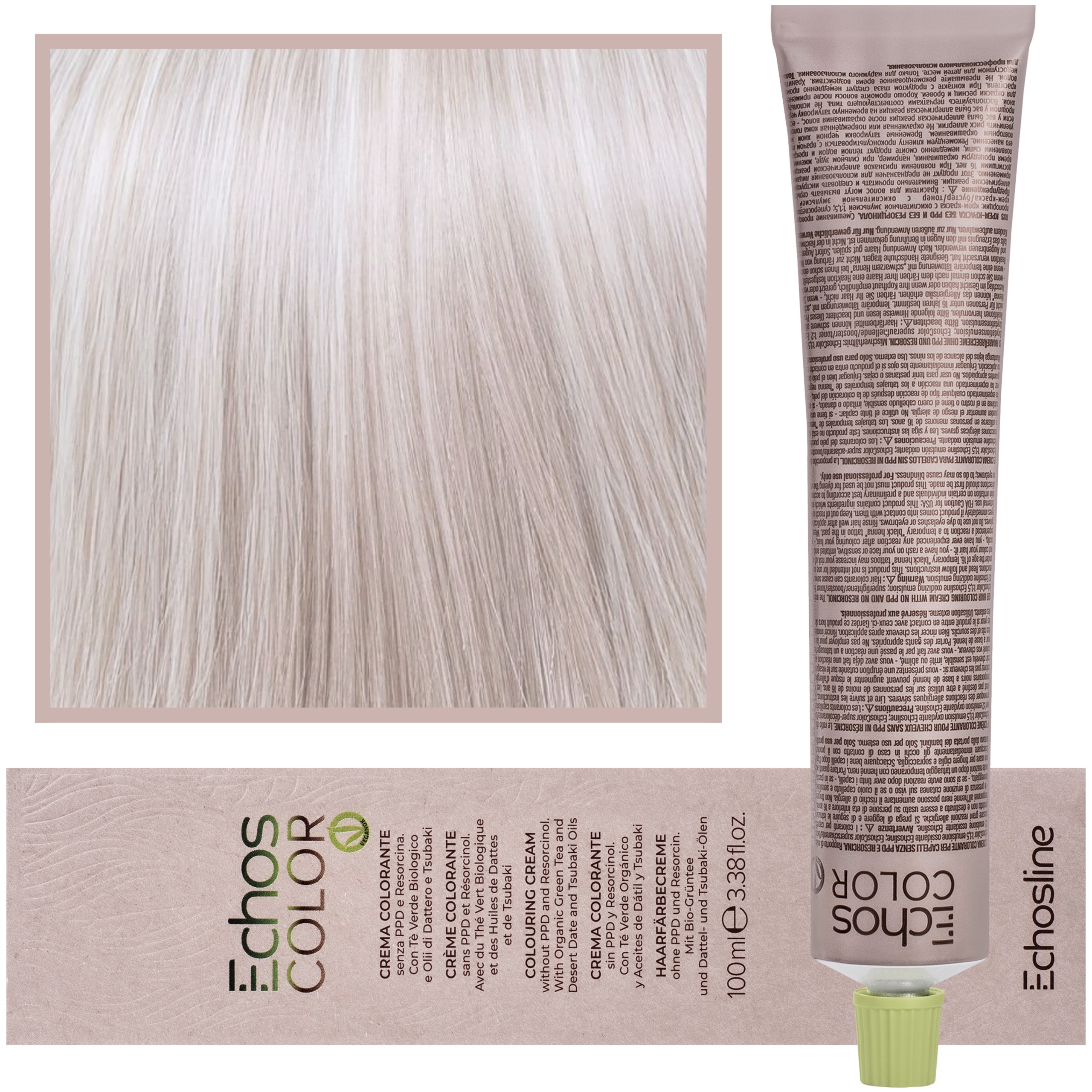 Echosline Echos Color Colouring Cream – wegańska farba do włosów, 100ml 10.12 | Platynowy Blond Popielato-Fioletowy