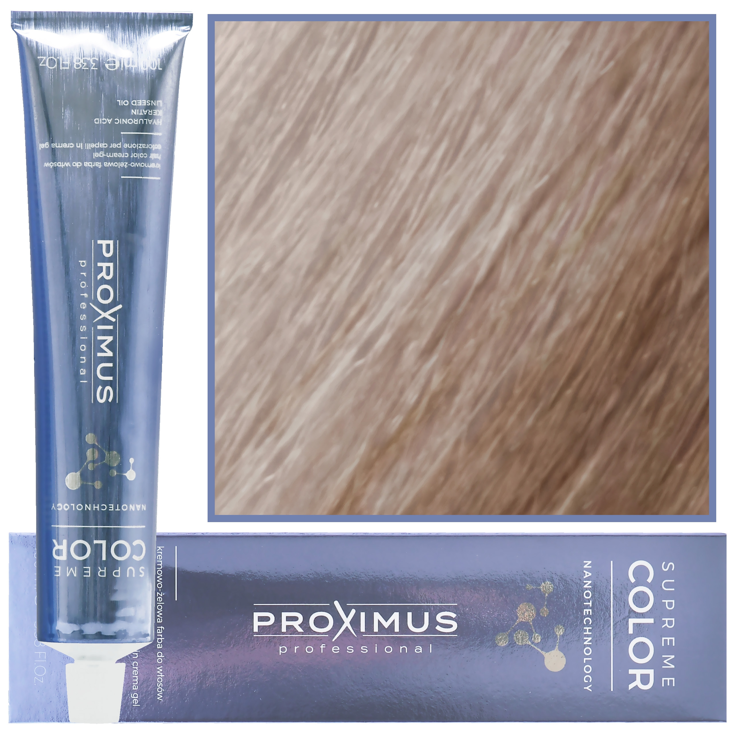 Image of Proximus Supreme Color Nanotechnology – profesjonalna farba do włosów z kwasem hialuronowym, 100ml 11,1 | Super Rozjaśniający Popielaty Blond