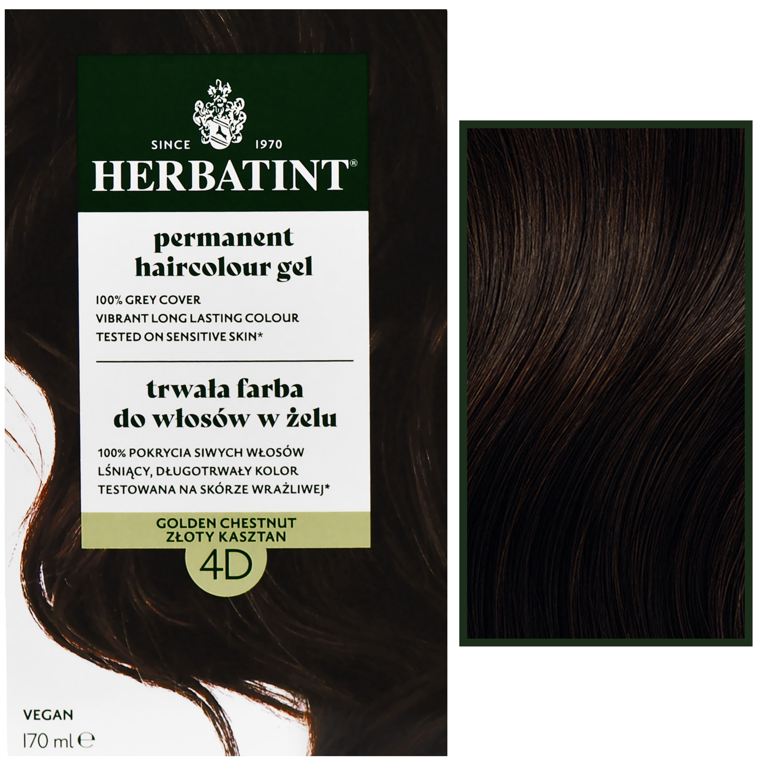 Herbatint Permanent Haircolour Gel – trwała, ziołowa farba do włosów w żelu, 170ml 4D | Złoty Kasztan