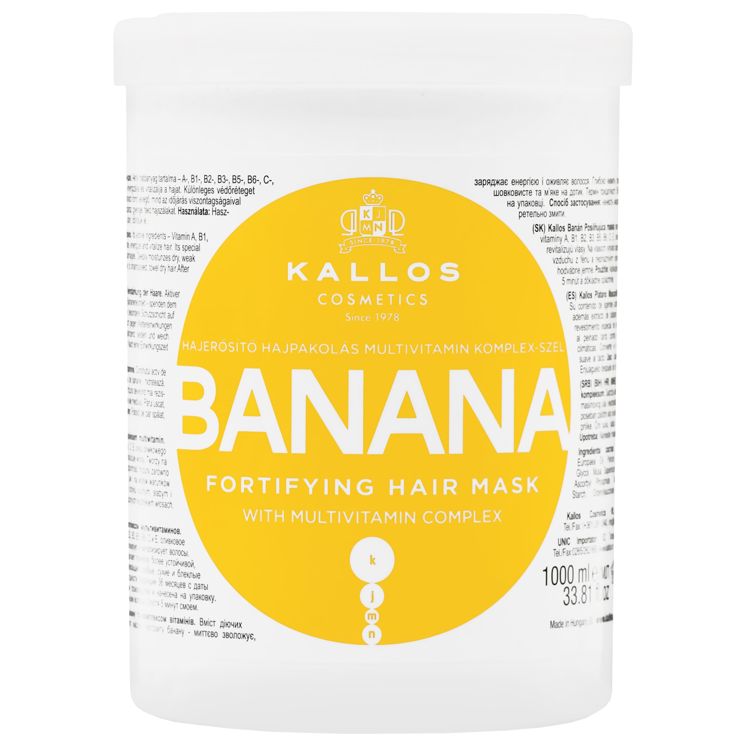 Image of Kallos Banana Fortifying - wzmacniająca maska do włosów suchych i zniszczonych, 1000ml