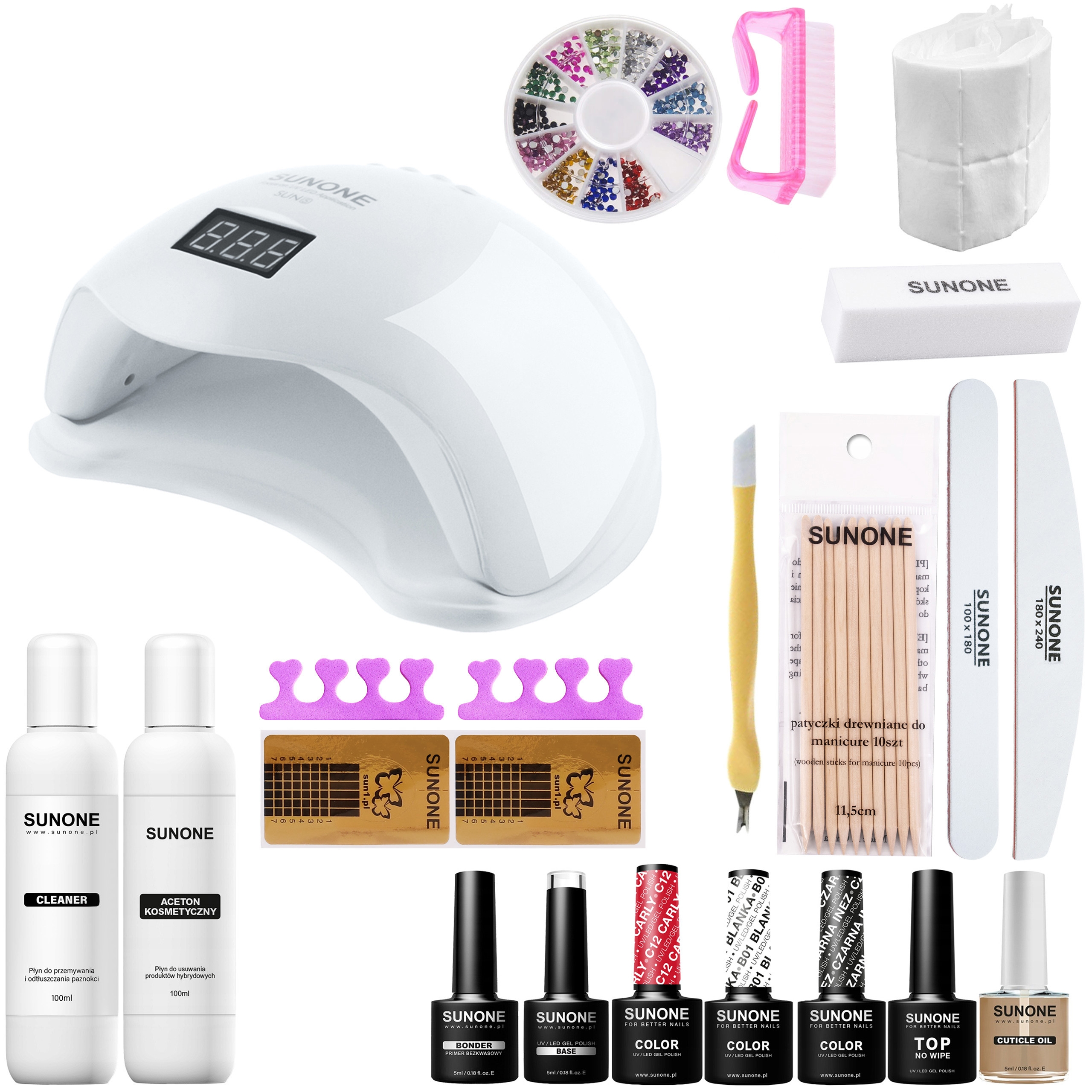 Image of SunOne S02 - Zestaw manicure hybrydowego, lampa, akcesoria i kosmetyki do paznokci