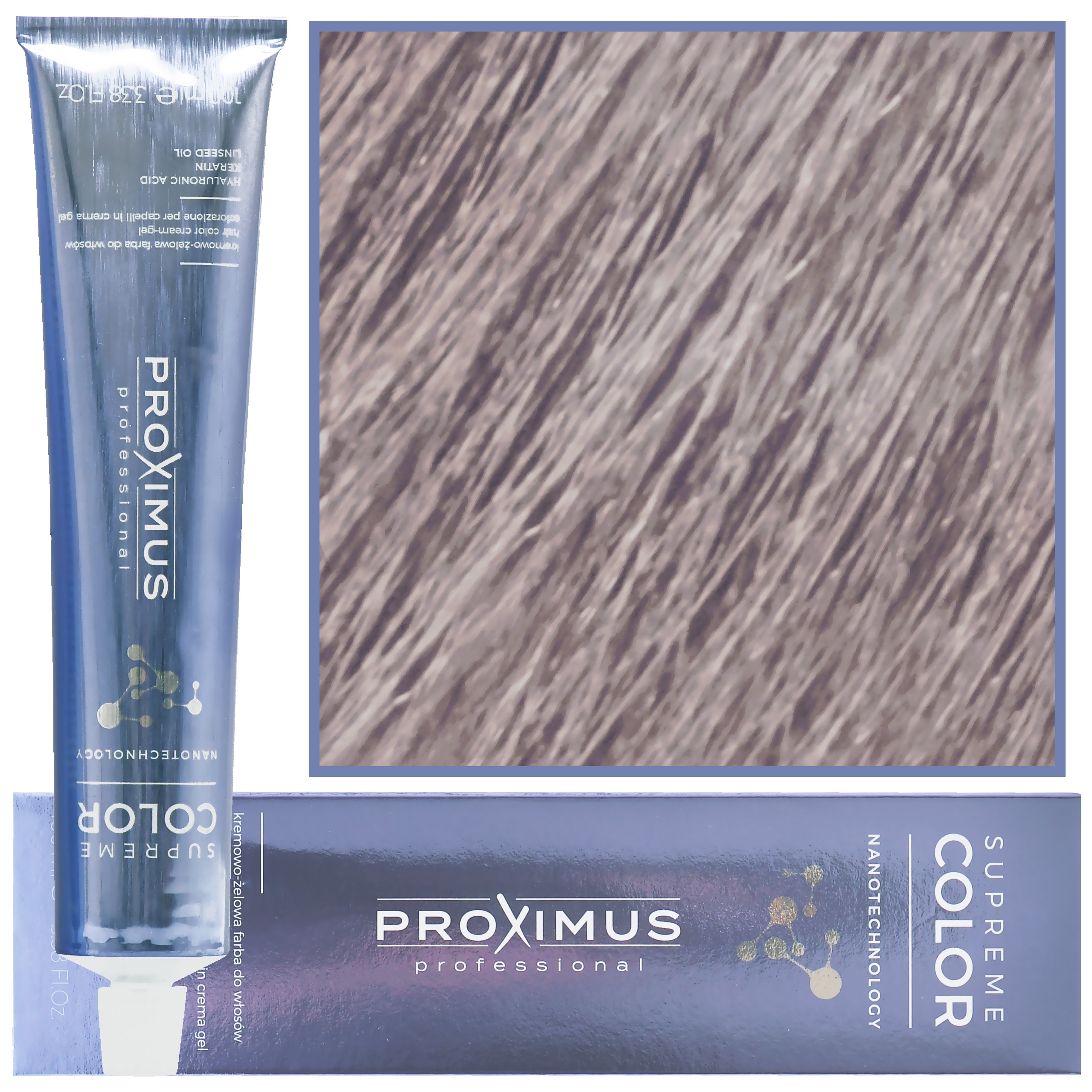 Image of Proximus Supreme Color Nanotechnology – profesjonalna farba do włosów z kwasem hialuronowym, 100ml 9,12 | Bardzo Jasny Popielato Fioletowy Blond