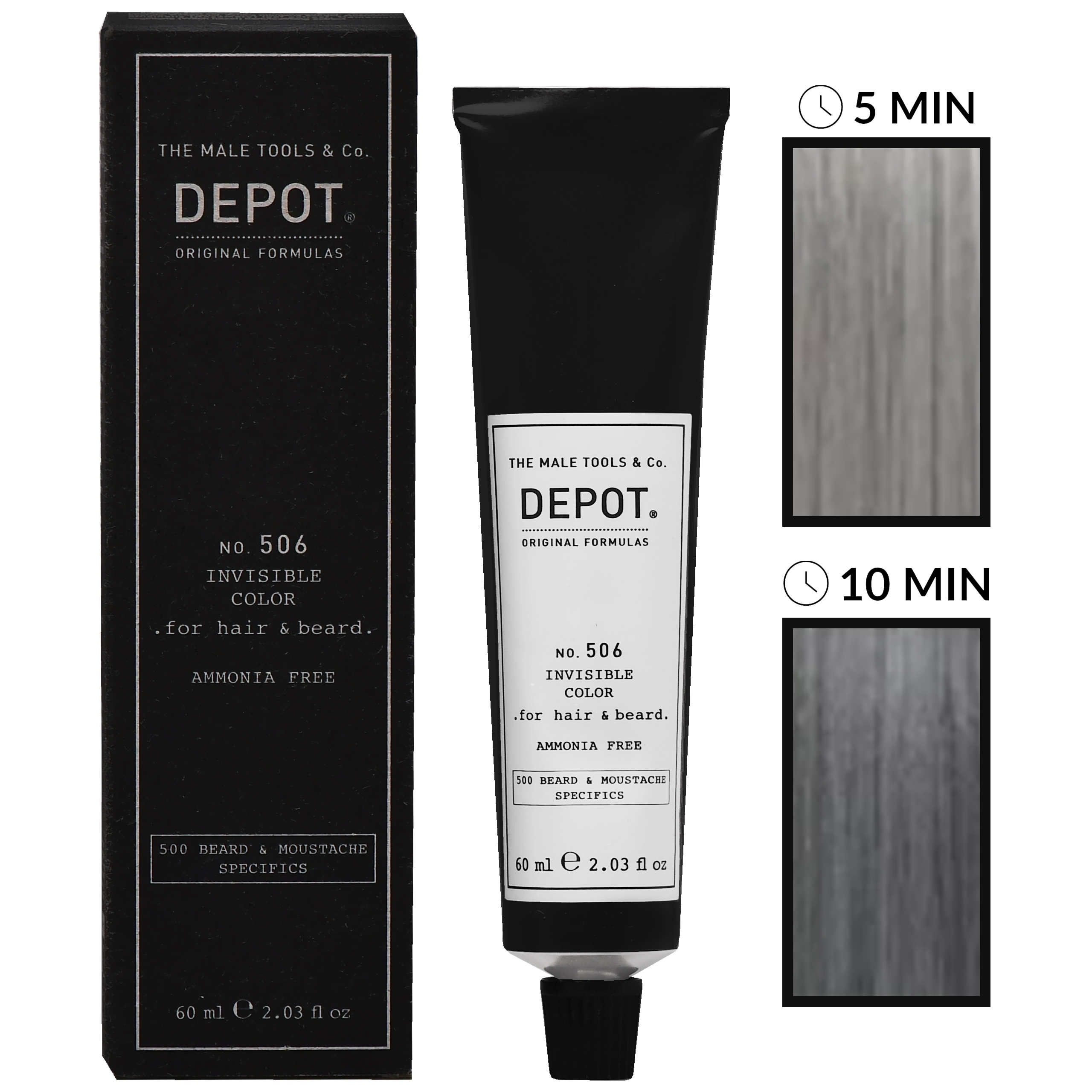Image of Depot NO. 506 Invisible Color - krem koloryzujący do włosów i brody bez amoniaku, 60ml Natural Steel | Średni Naturalny Popiel