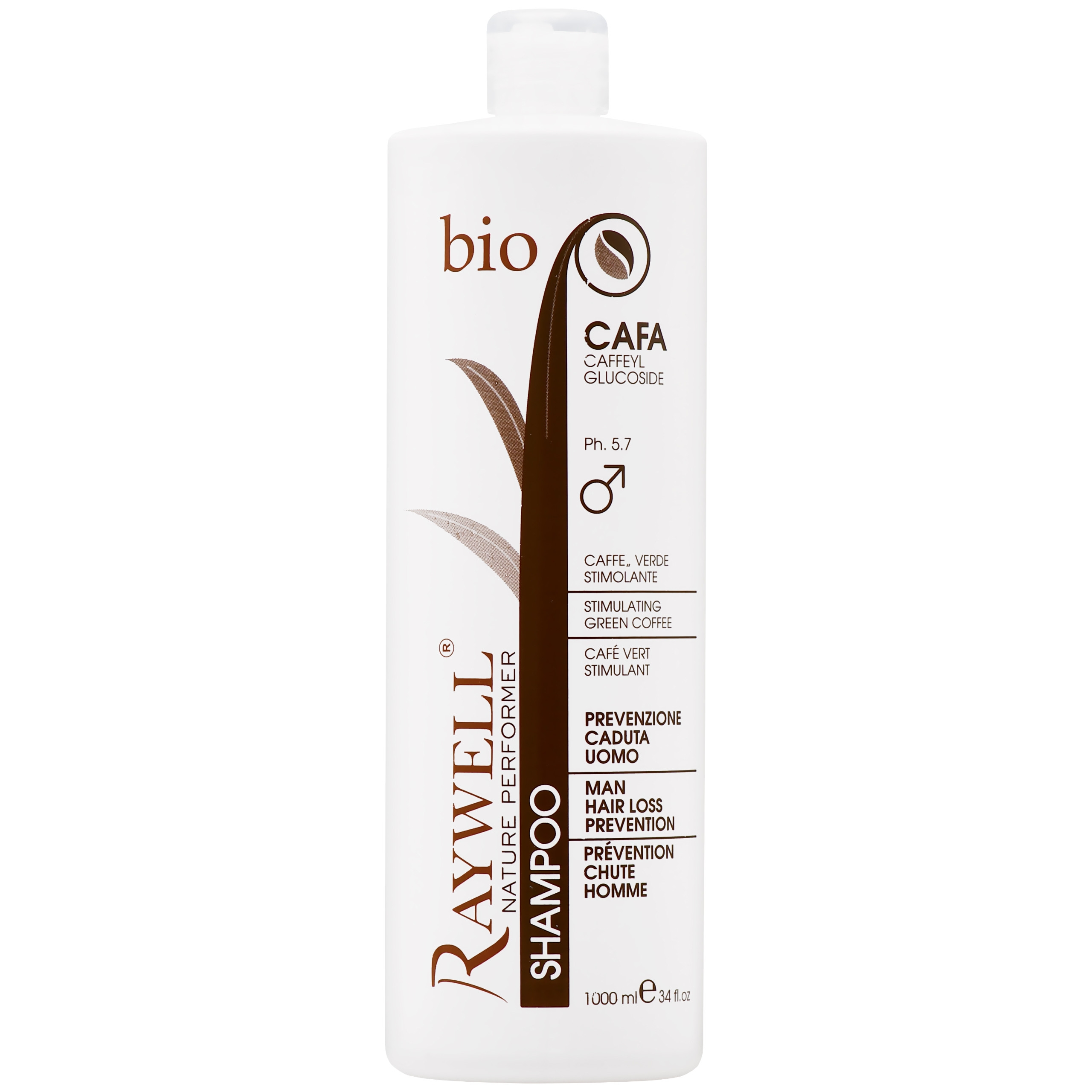 Image of Raywell Bio Coffee Anti Hair Loss - szampon dla mężczyzn przeciw wypadaniu włosów, 1000ml