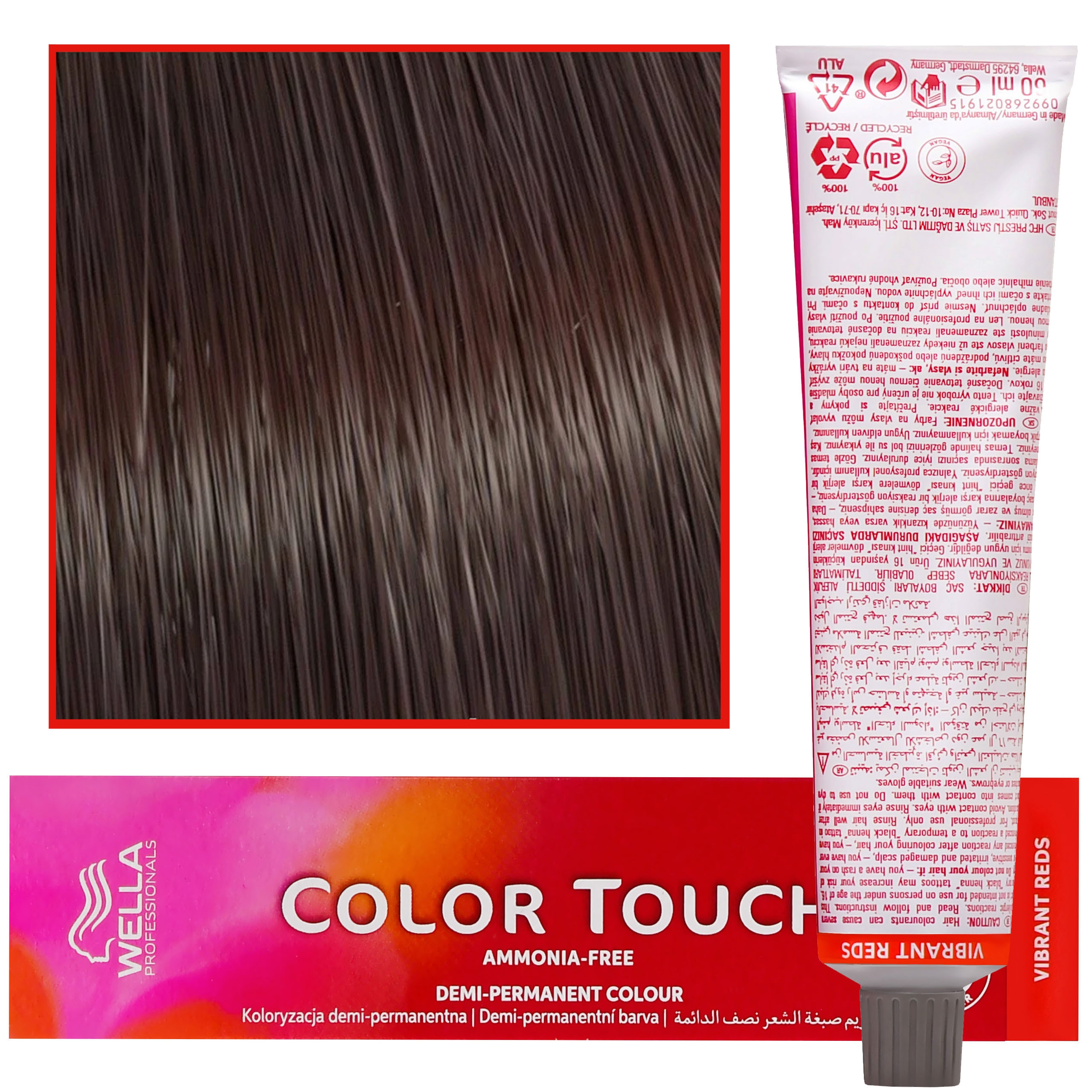 Image of WELLA COLOR TOUCH profesjonalna farba do włosów 60 ml 4/57 Średni Brąz Mahoniowo-Brązowy