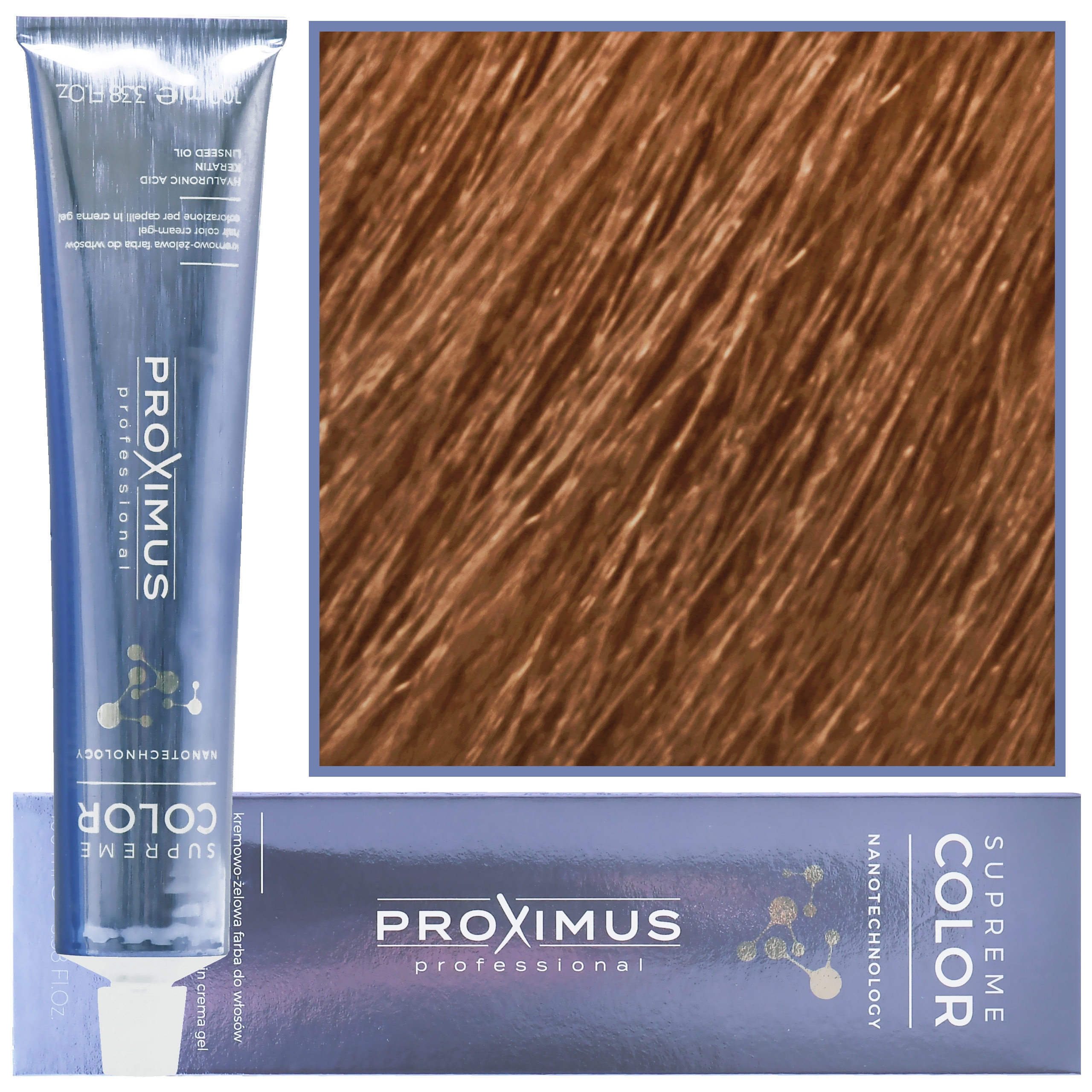 Image of Proximus Supreme Color Nanotechnology – profesjonalna farba do włosów z kwasem hialuronowym, 100ml 9,41 | Bardzo Jasny Miedziano Popielaty Blond