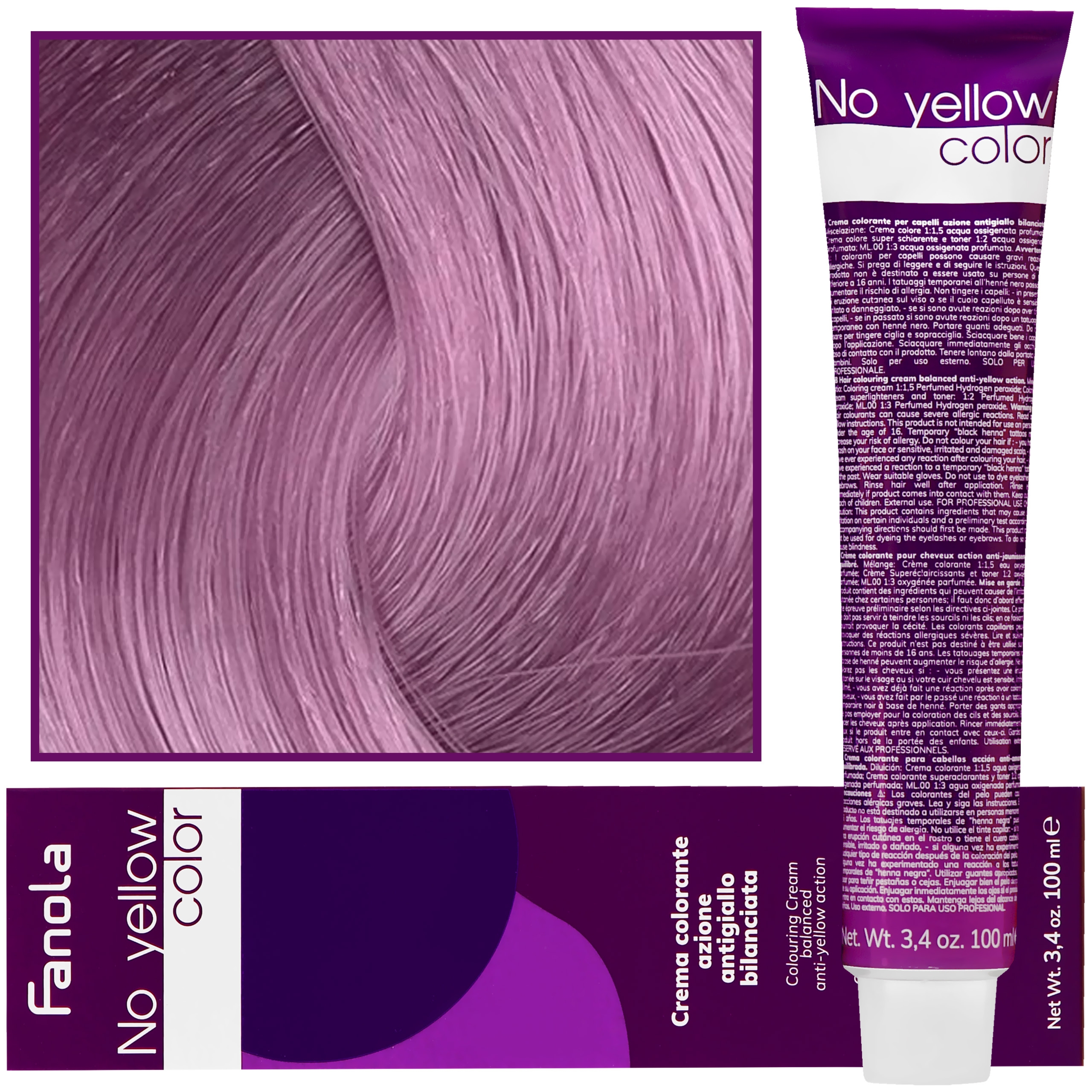 Fanola No Yellow – farba koloryzująca do włosów blond i siwych, chłodne tony, 100ml T-ROSE | Toner