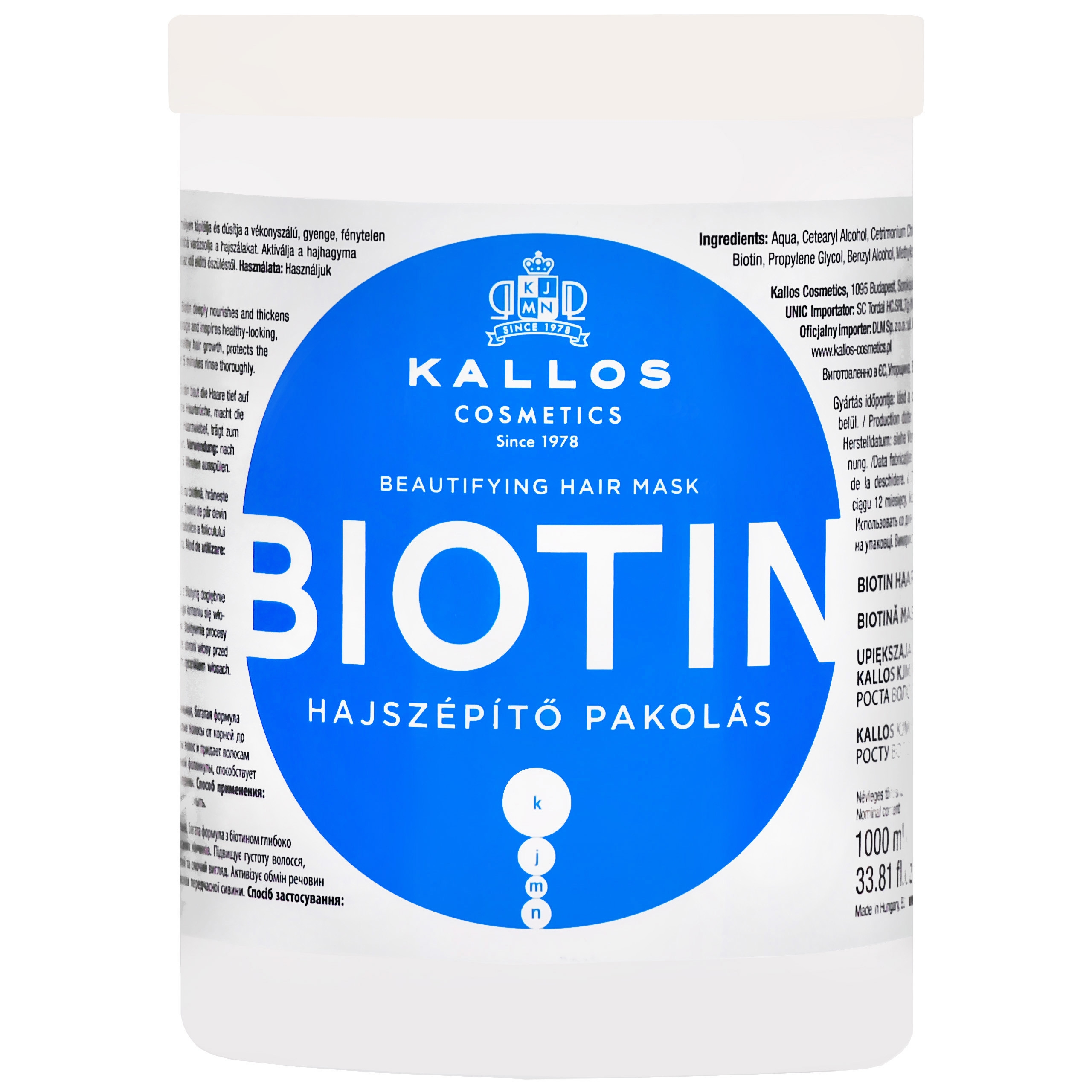 Image of Kallos Biotin Beautifying Mask - maska do włosów suchych i łamliwych z biotyną, 1000ml