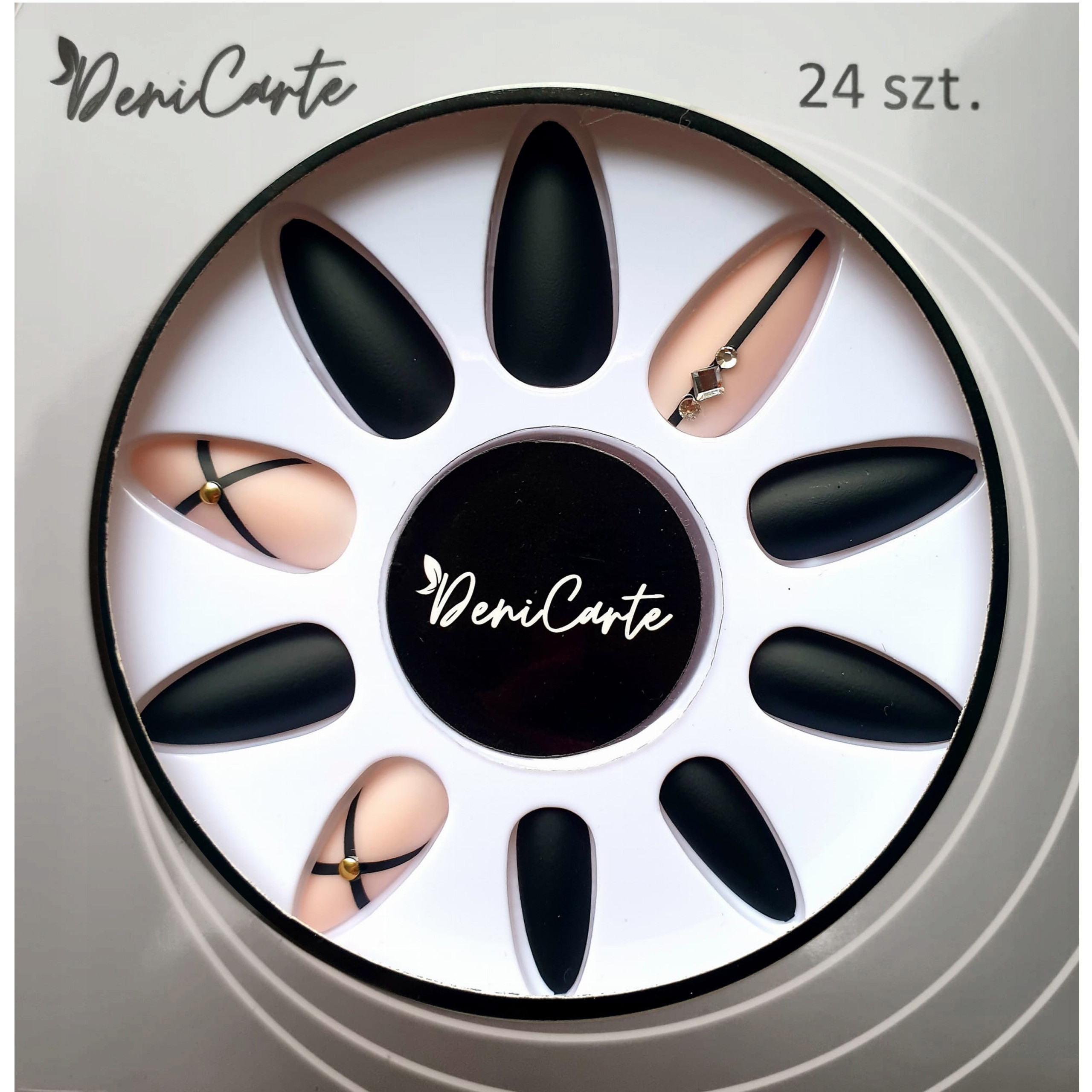 Deni Carte Tipsy Art – sztuczne paznokcie w ozdobnych wzorach, bez UV Nude & Black | Cielisto-Czarny