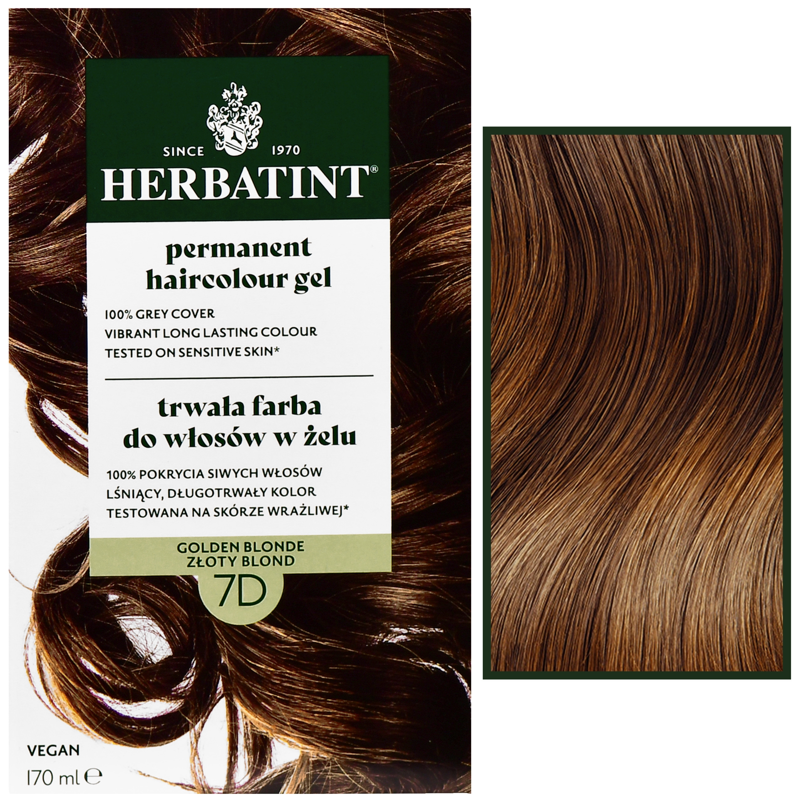 Herbatint Permanent Haircolour Gel – trwała, ziołowa farba do włosów w żelu, 170ml 7D | Złoty Blond