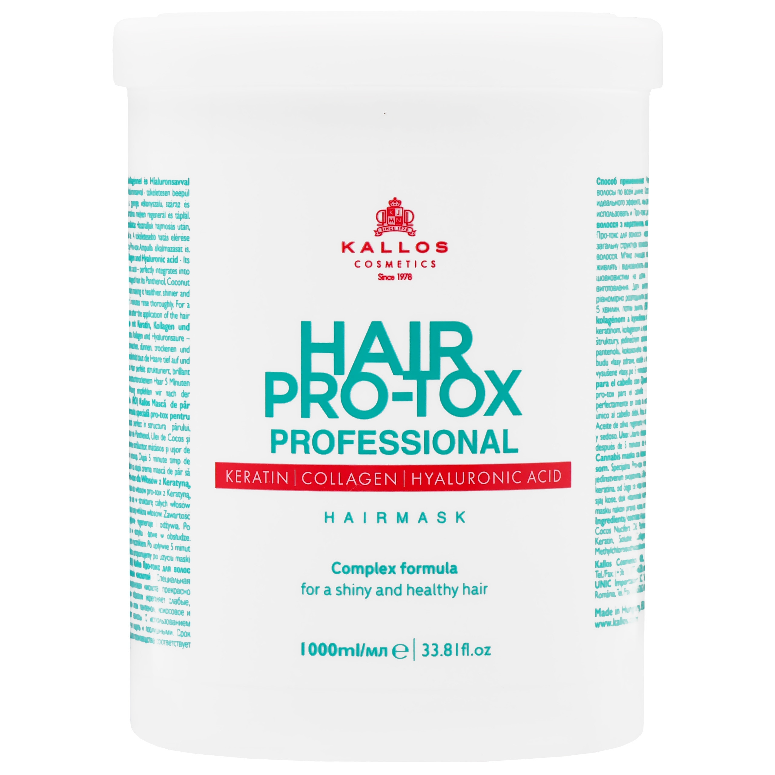 Image of Kallos Hair Pro-Tox Mask - maska z kolagenem i kwasem hialuronowym, 1000ml