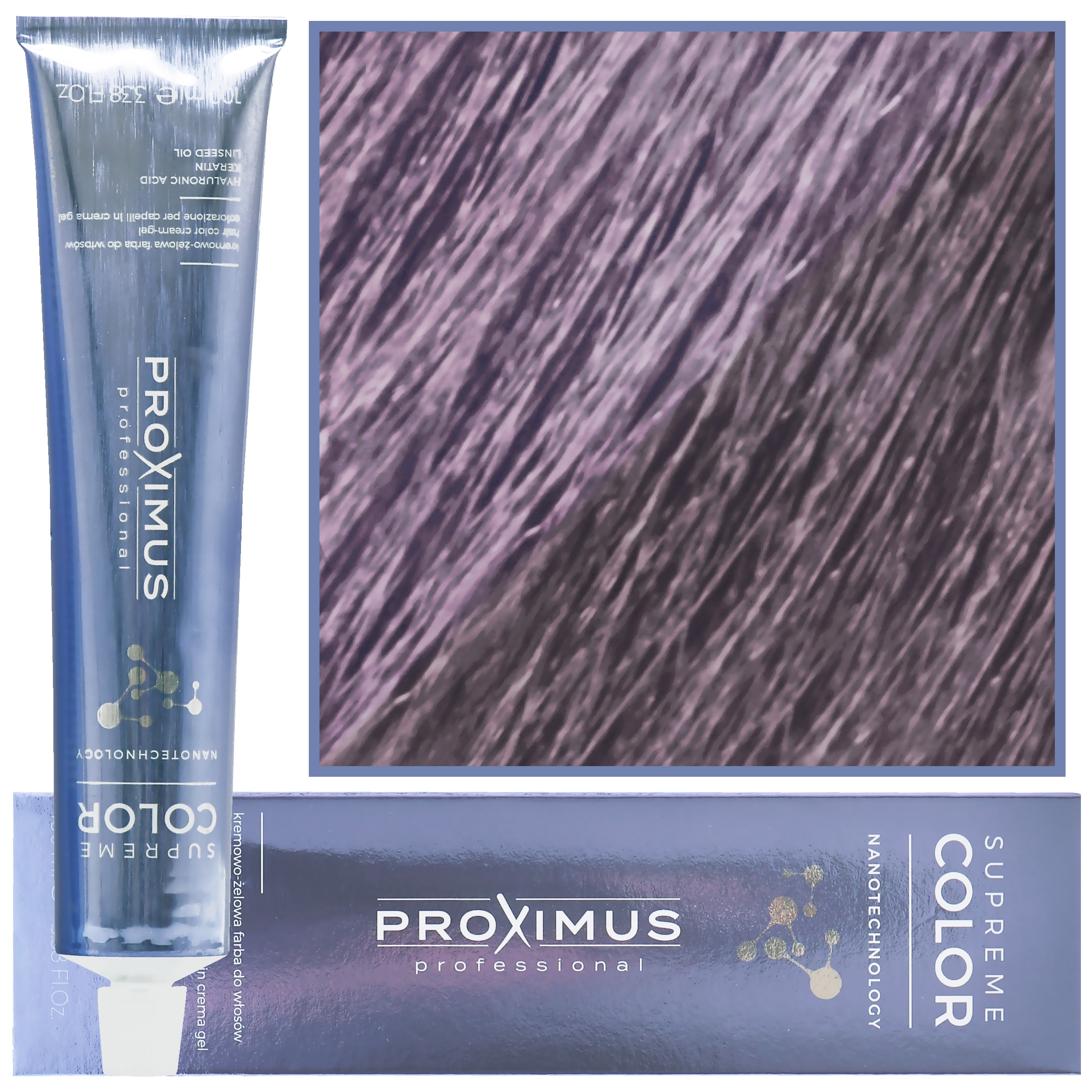 Image of Proximus Supreme Color Nanotechnology – profesjonalna farba do włosów z kwasem hialuronowym, 100ml 9,18 | Bardzo Jasny Zimny Perłowy Blond