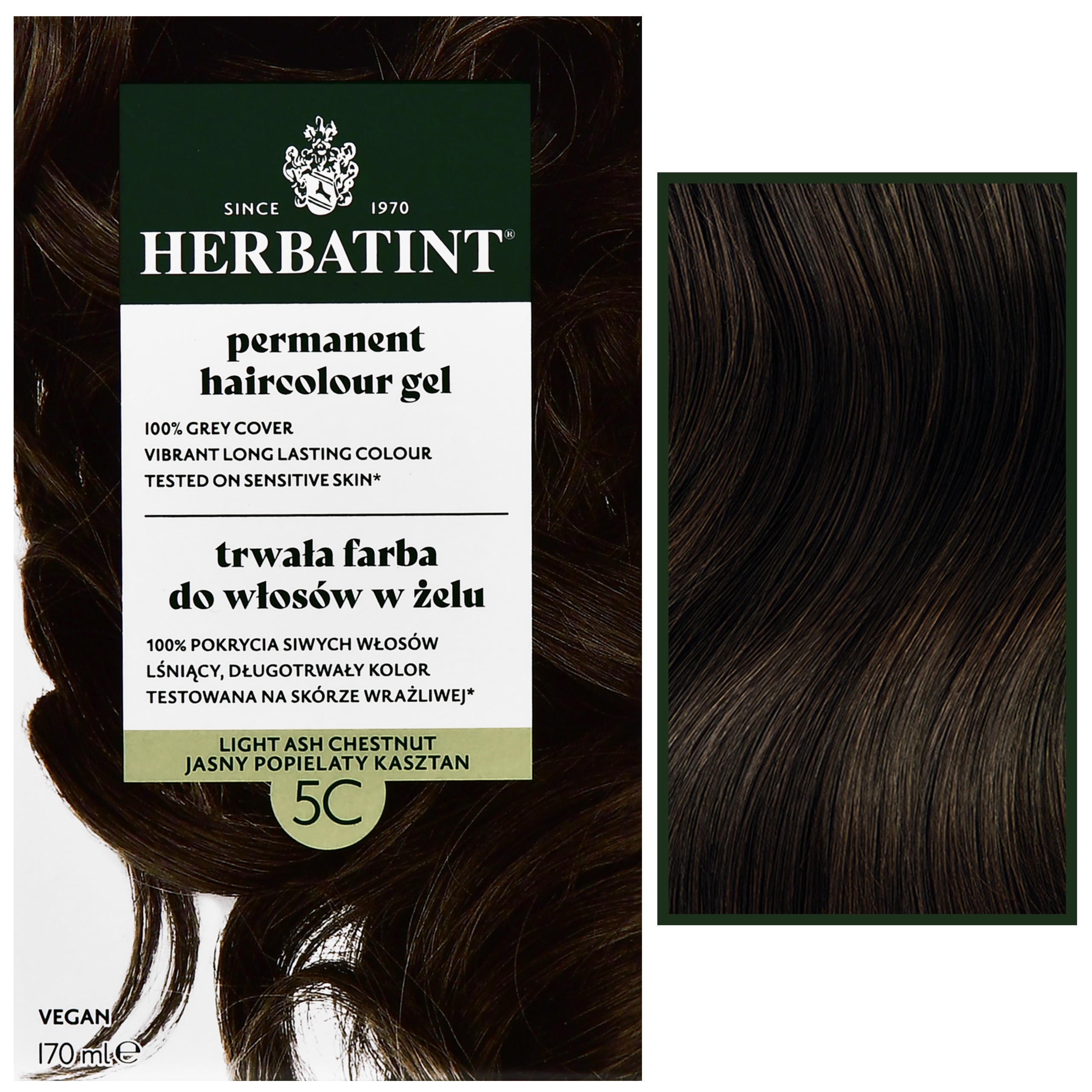 Herbatint Permanent Haircolour Gel – trwała, ziołowa farba do włosów w żelu, 170ml 5C | Jasny Popielaty Kasztan