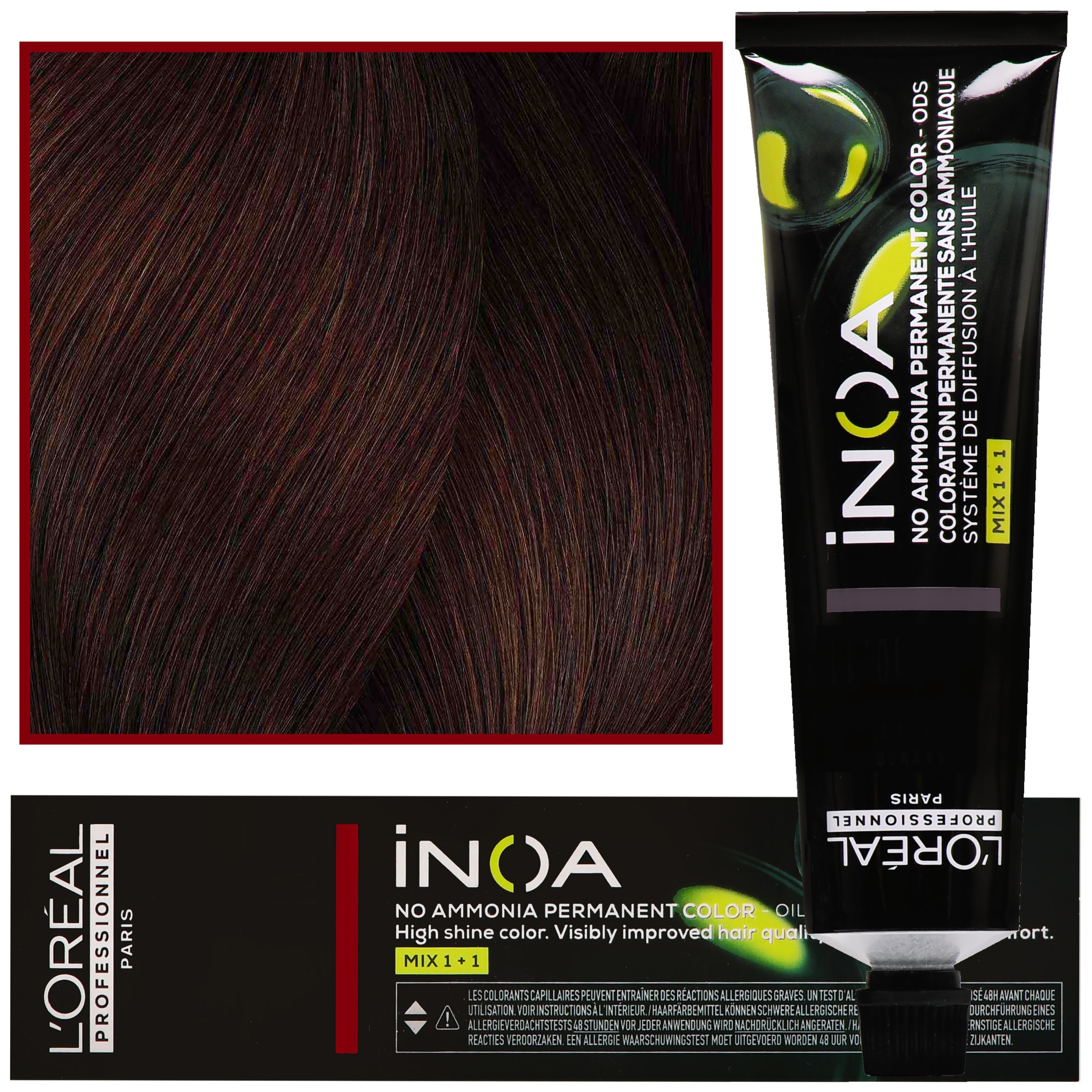 Loreal Professionnel Inoa – farba do włosów bez amoniaku z dodatkową ochroną włosa, 60ml 4.56 Brąz Mahoniowo – Czerwony