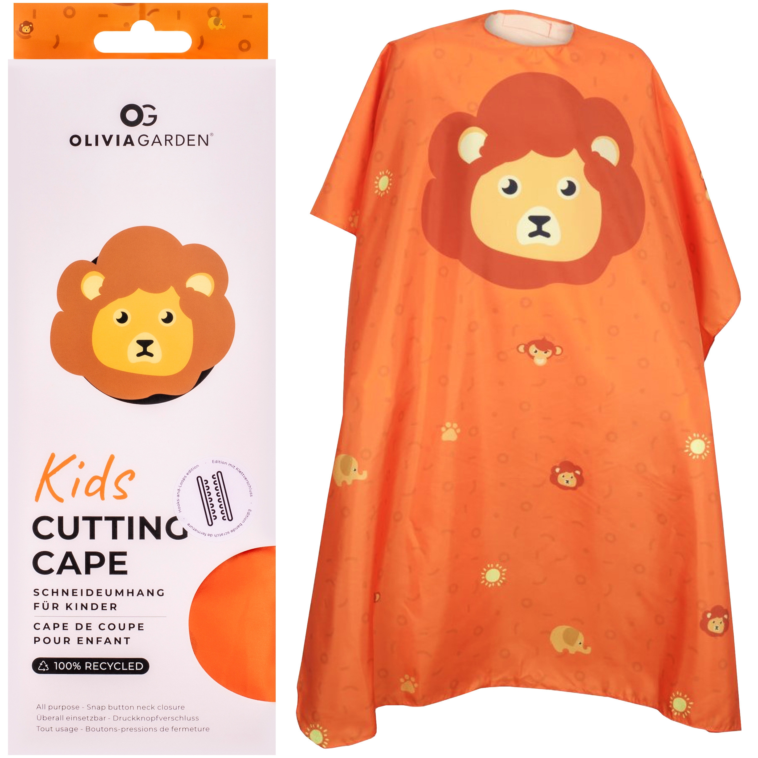 Image of Olivia Garden Kids Cutting Cape - peleryna fryzjerska dla dzieci, różne kolory Leo Orange | Pomarańczowa z Lwem