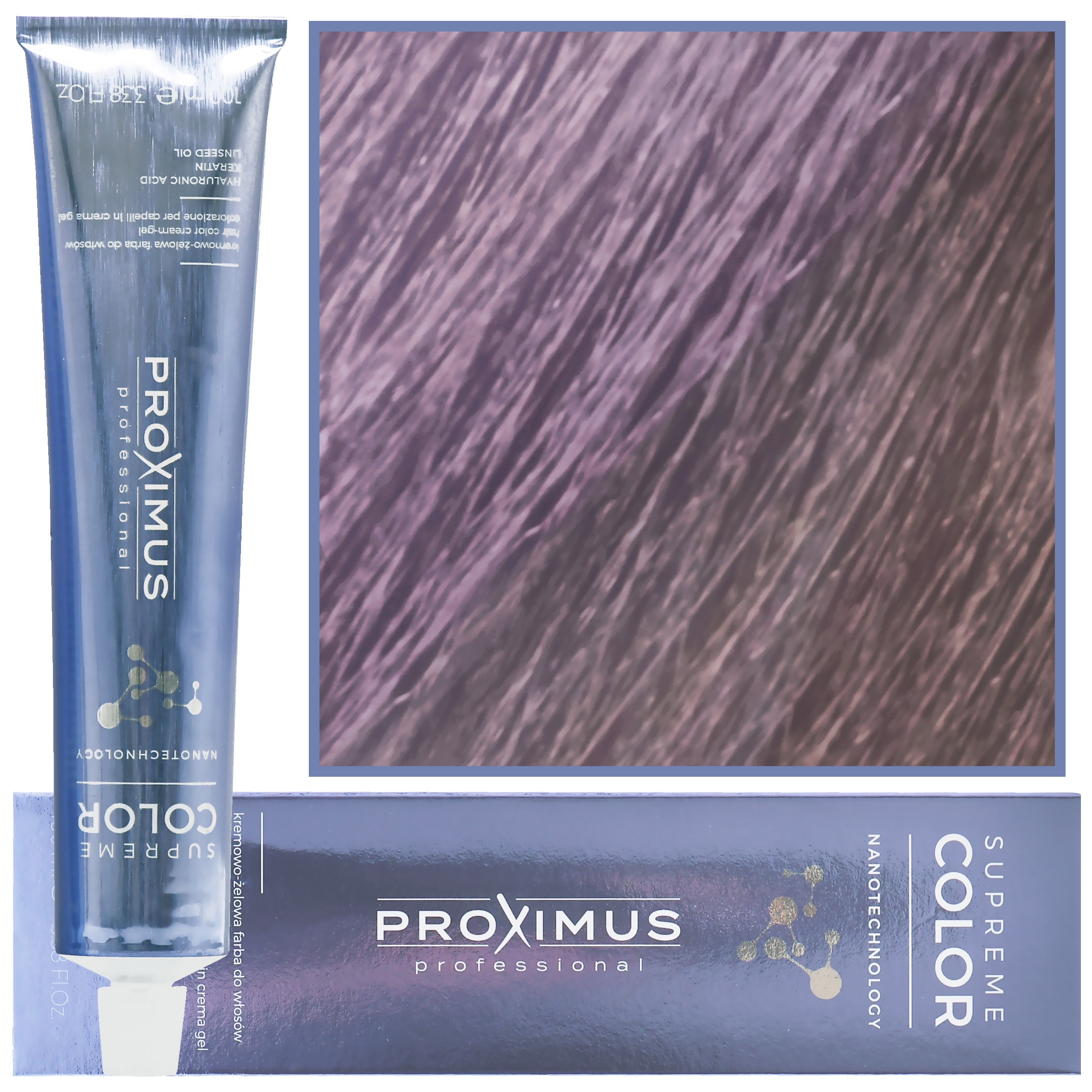 Image of Proximus Supreme Color Nanotechnology – profesjonalna farba do włosów z kwasem hialuronowym, 100ml 10,18 | Bardzo Jasny Zimny Perłowo Platynowy Blond