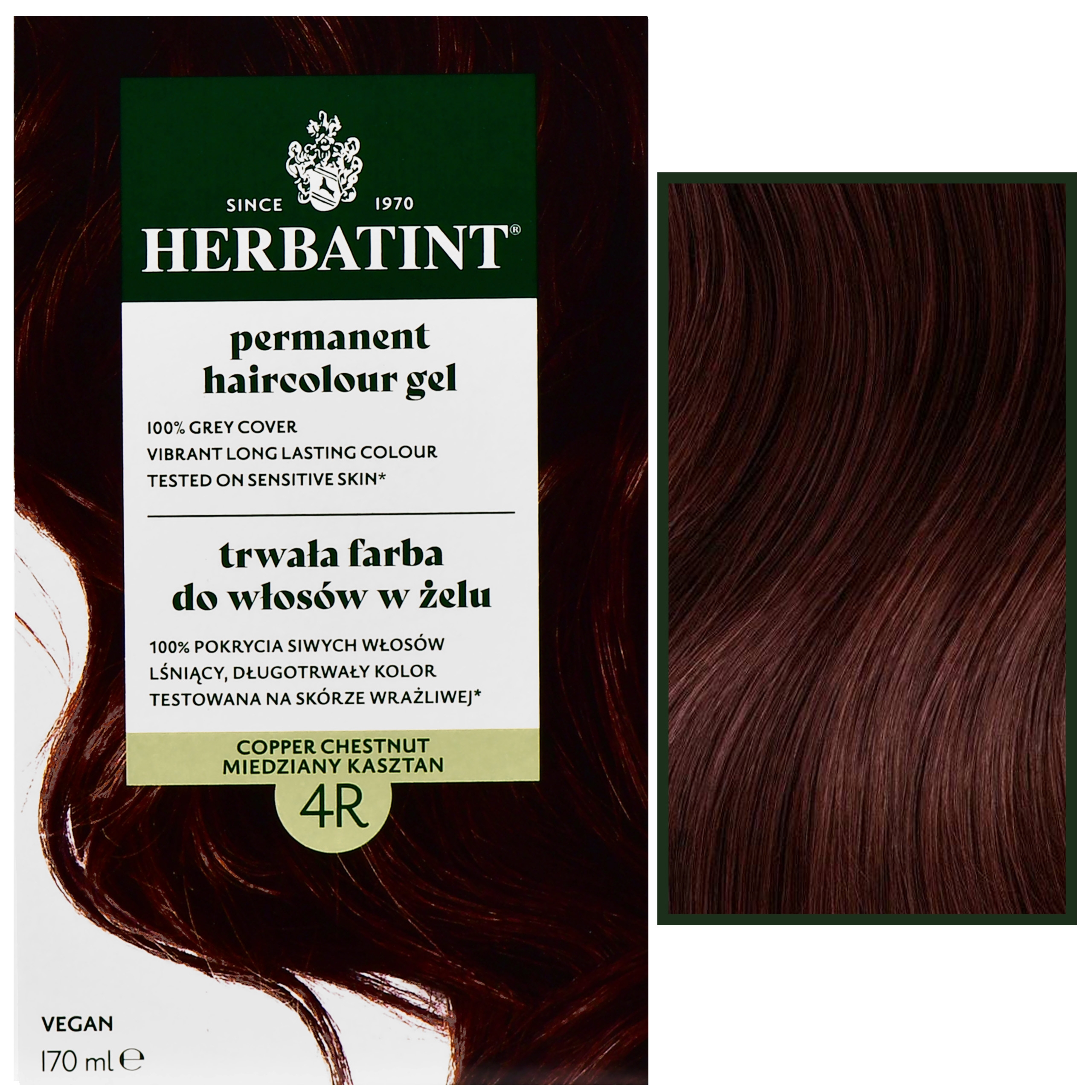 Herbatint Permanent Haircolour Gel – trwała, ziołowa farba do włosów w żelu, 170ml 4R | Miedziany Kasztan