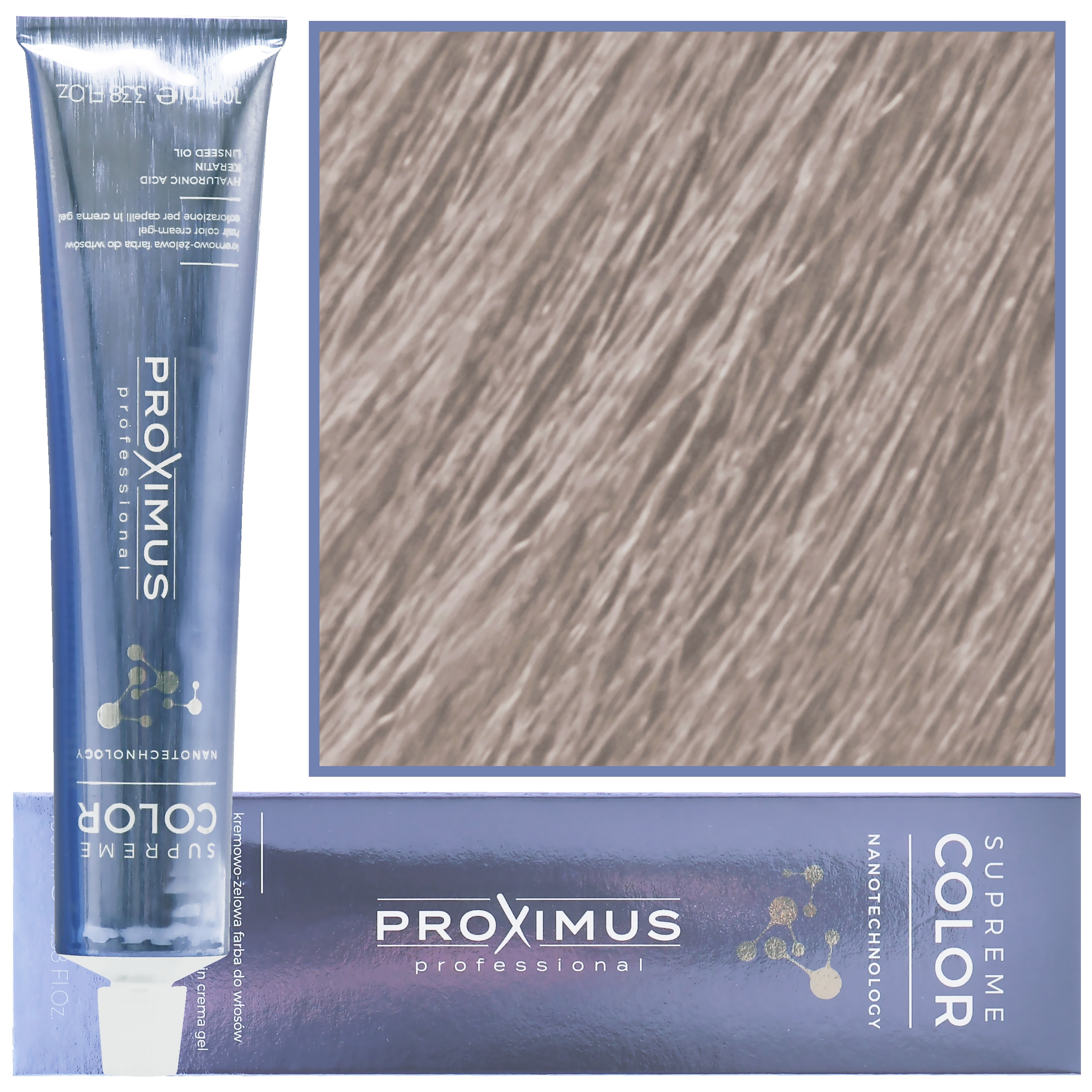 Image of Proximus Supreme Color Nanotechnology – profesjonalna farba do włosów z kwasem hialuronowym, 100ml 10,28 | Bardzo Jasny Kasztanowo Fioletowy Platynowy Blond