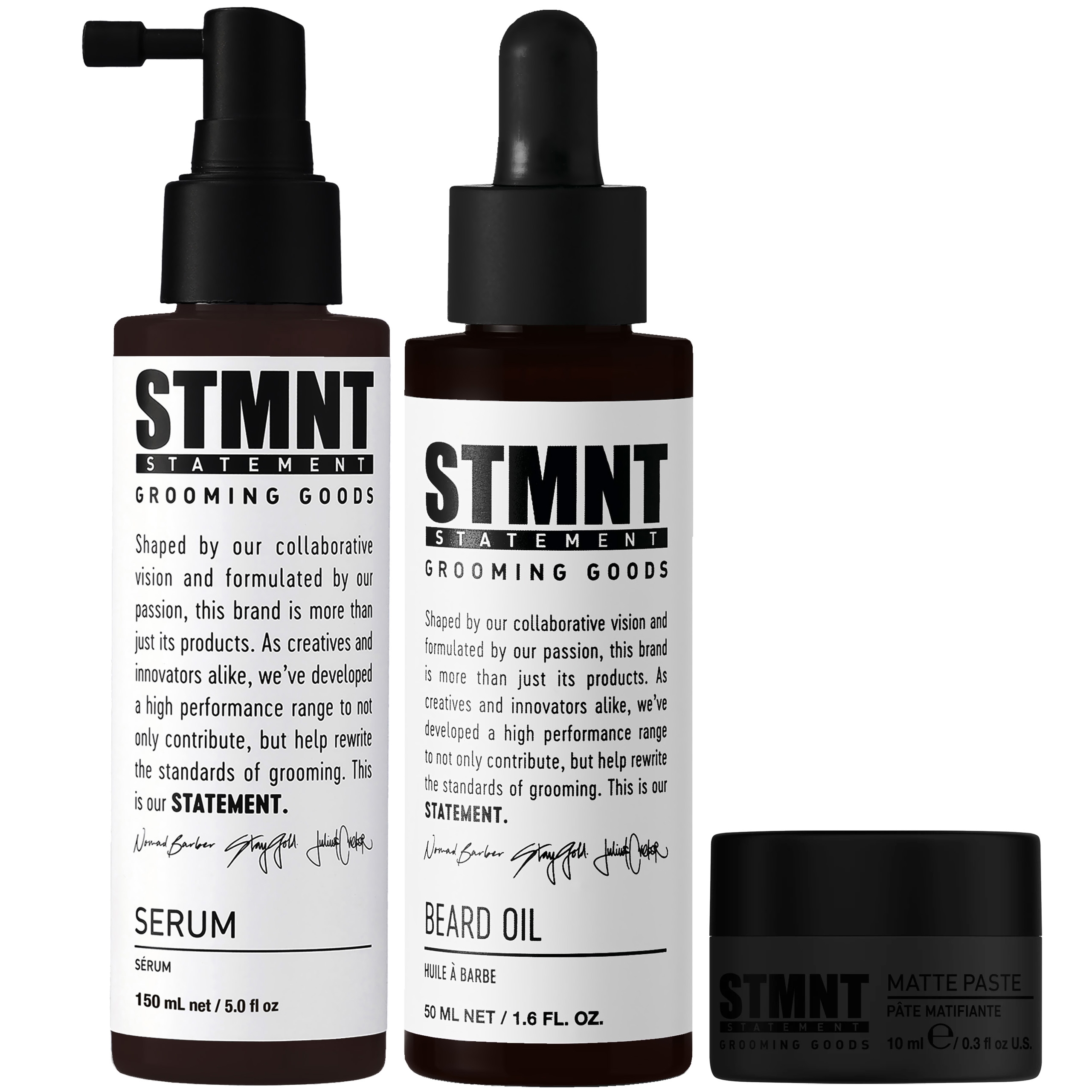 STMNT Pasta Matująca 10 ml + Olejek do Brody 50 ml + Serum 150 ml – zestaw dla mężczyzn
