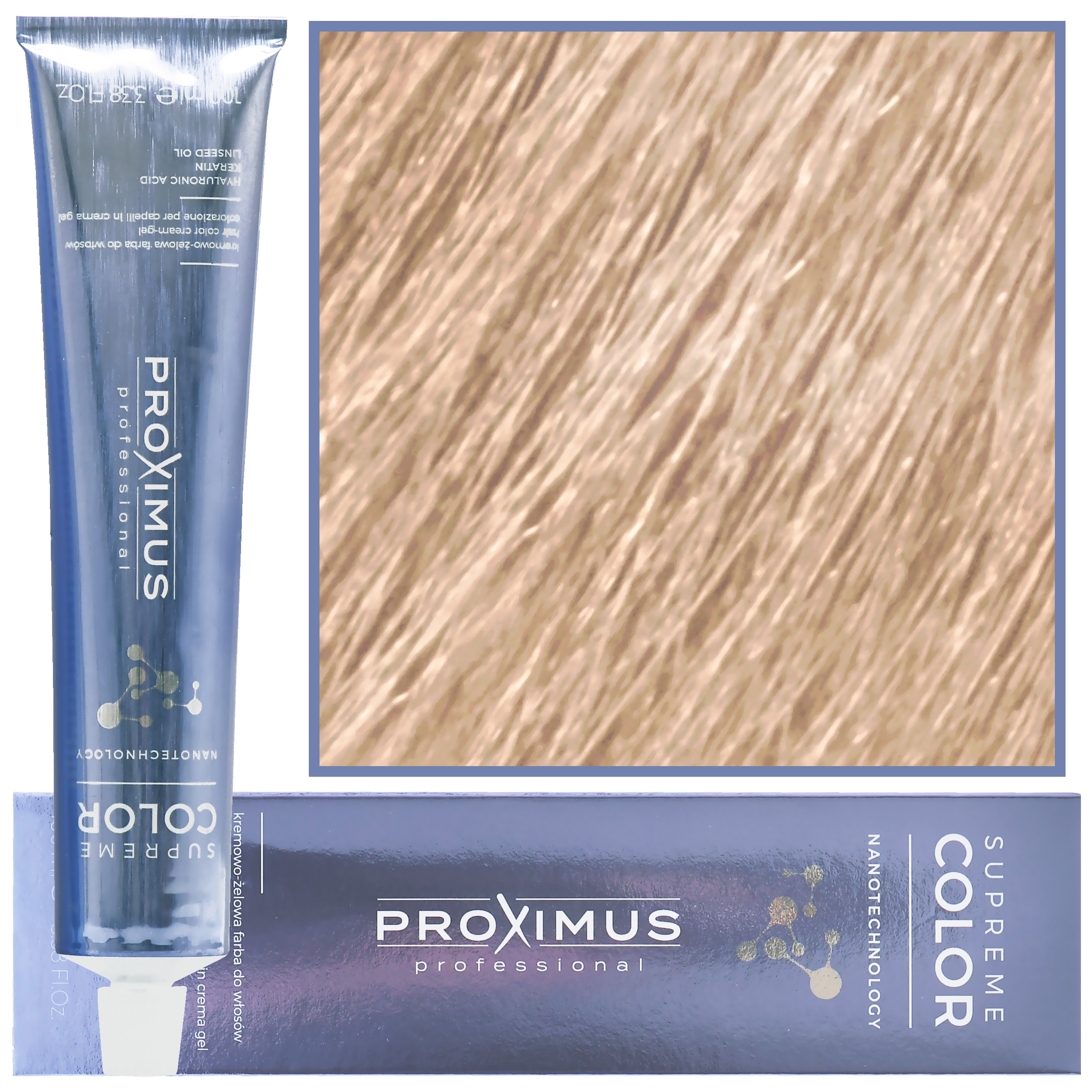 Image of Proximus Supreme Color Nanotechnology – profesjonalna farba do włosów z kwasem hialuronowym, 100ml 9,31 | Bardzo Jasny Złoto Beżowy Blond