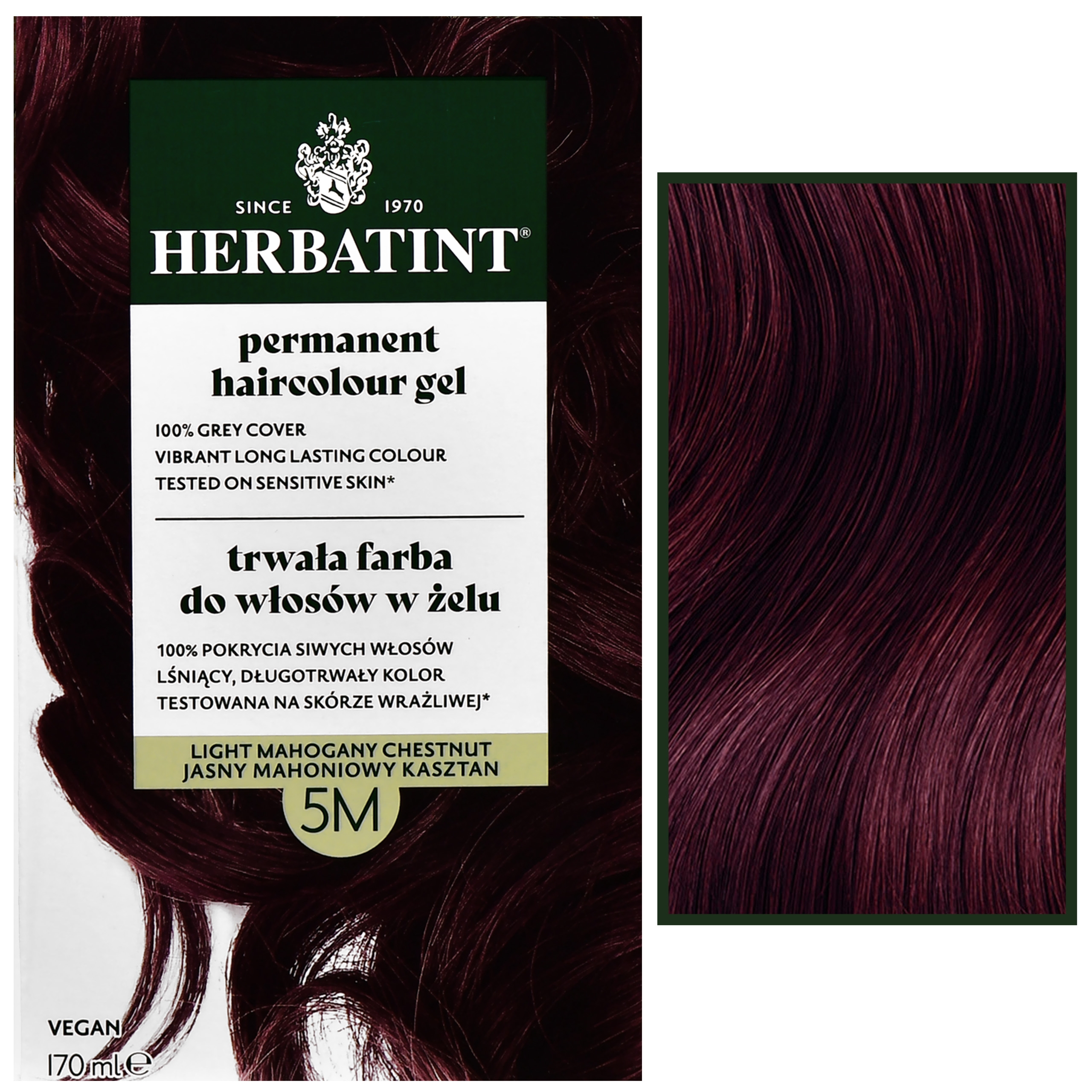 Herbatint Permanent Haircolour Gel – trwała, ziołowa farba do włosów w żelu, 170ml 5M | Jasny Mahoniowy Kasztan