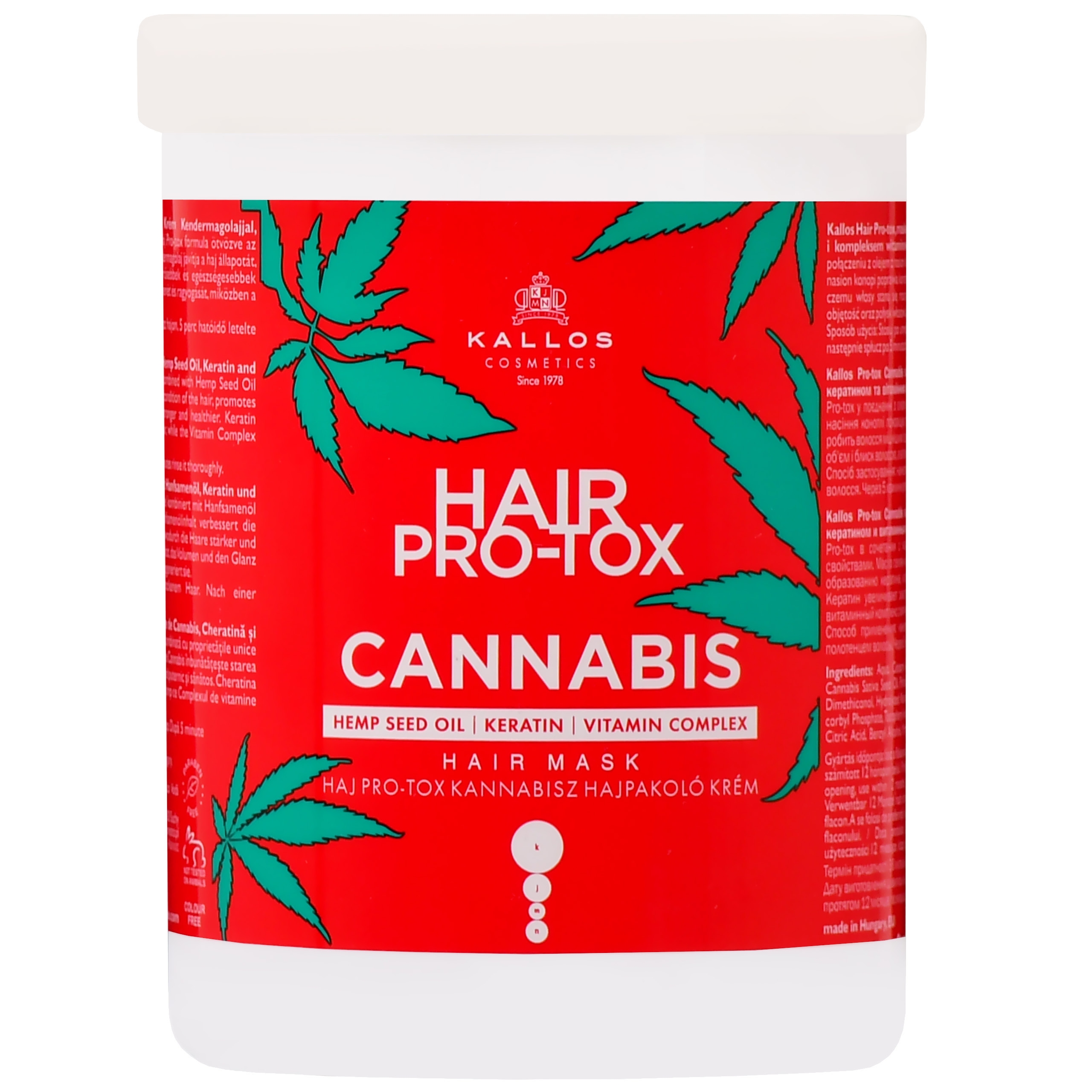 Image of Kallos Hair Pro-Tox Cannabis Mask - maska do włosów z olejem konopnym i keratyną, 1000ml