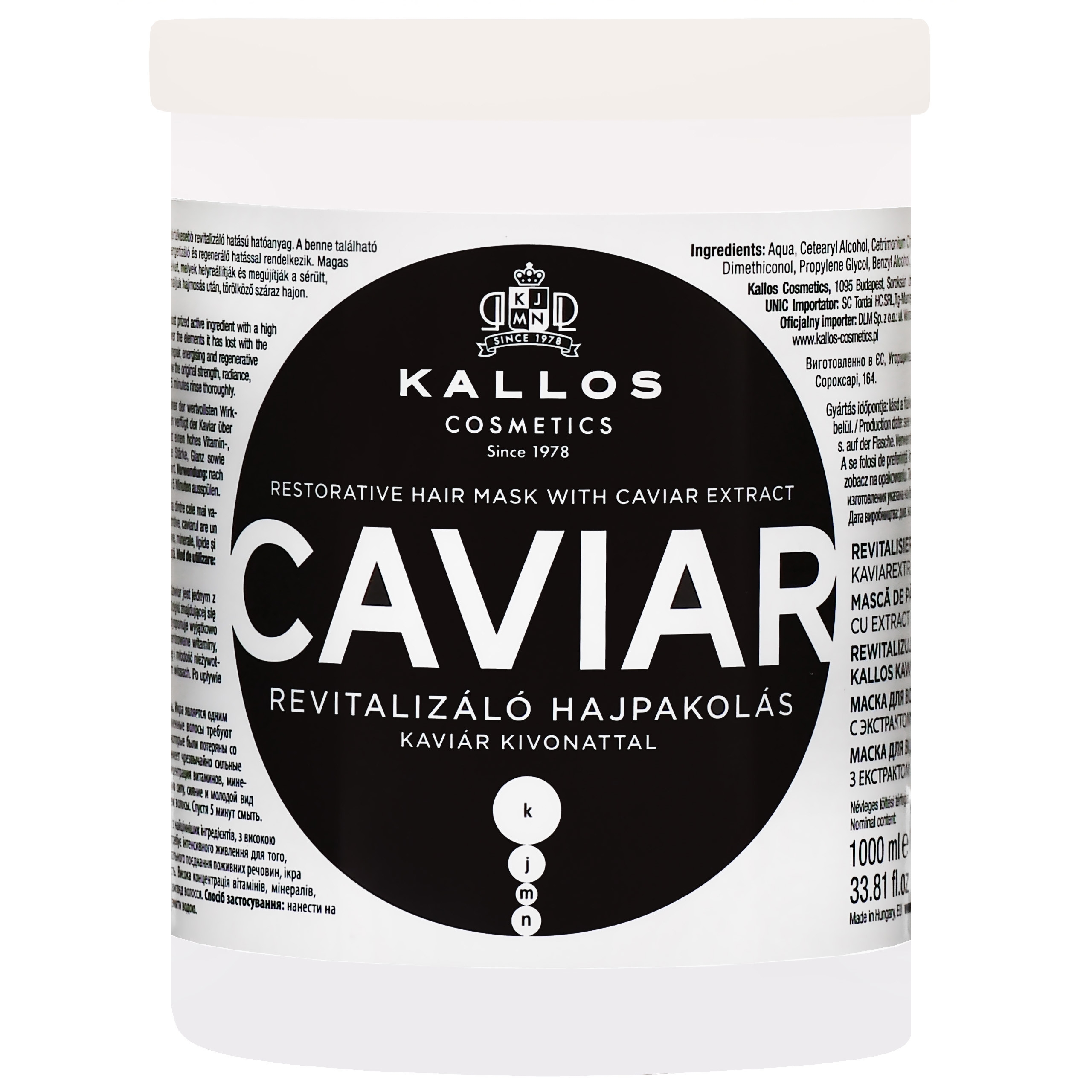 Image of Kallos Caviar Restorative Mask - maska do włosów zniszczonych, ekstrakt z kawioru, 1000ml