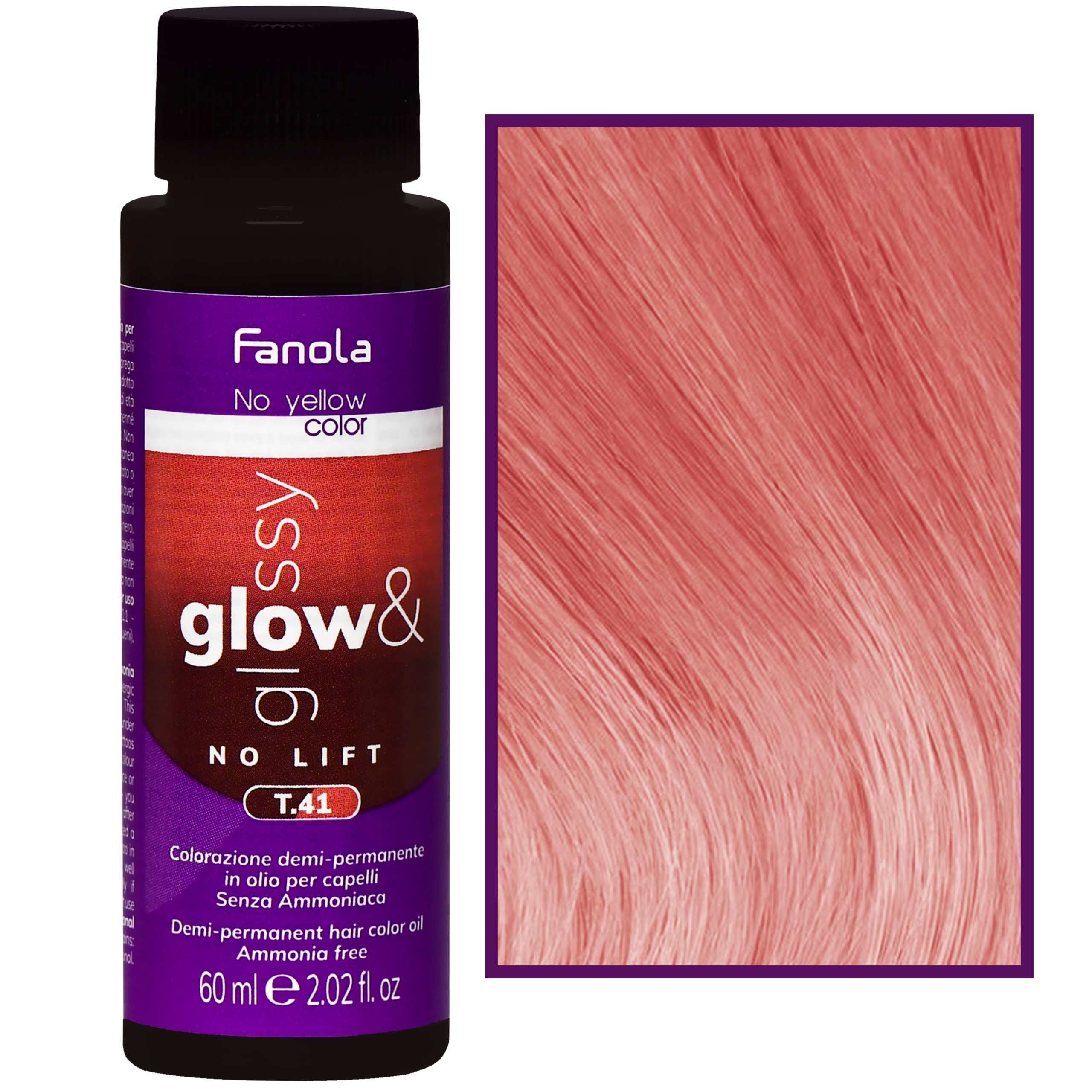 Fanola No Yellow Glow&Glossy – toner olejowy neutralizujący żółte tony, 60ml T.41