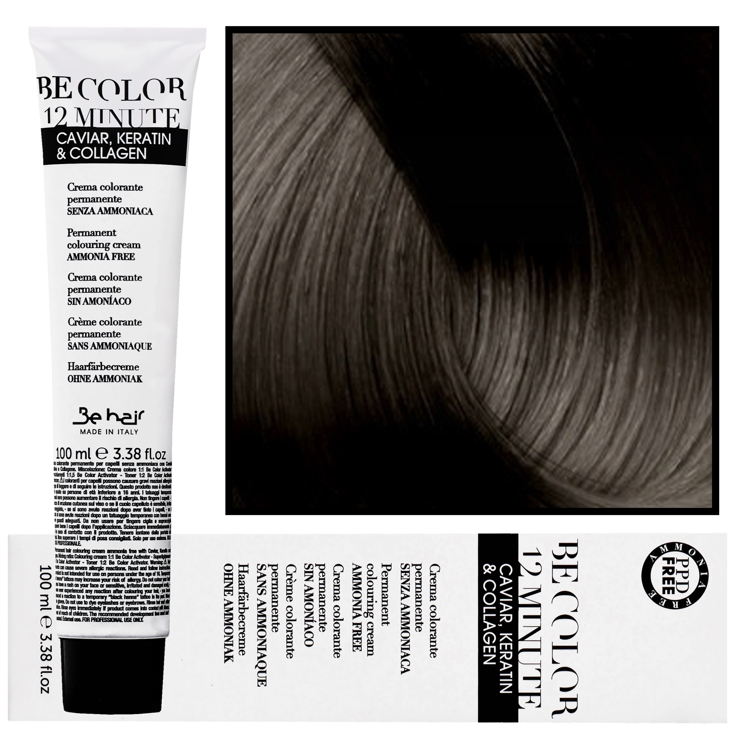 Be Hair Be Color 12 minute – farba do włosów bez amoniaku, 100ml 3,0 | Ciemny Kasztanowy