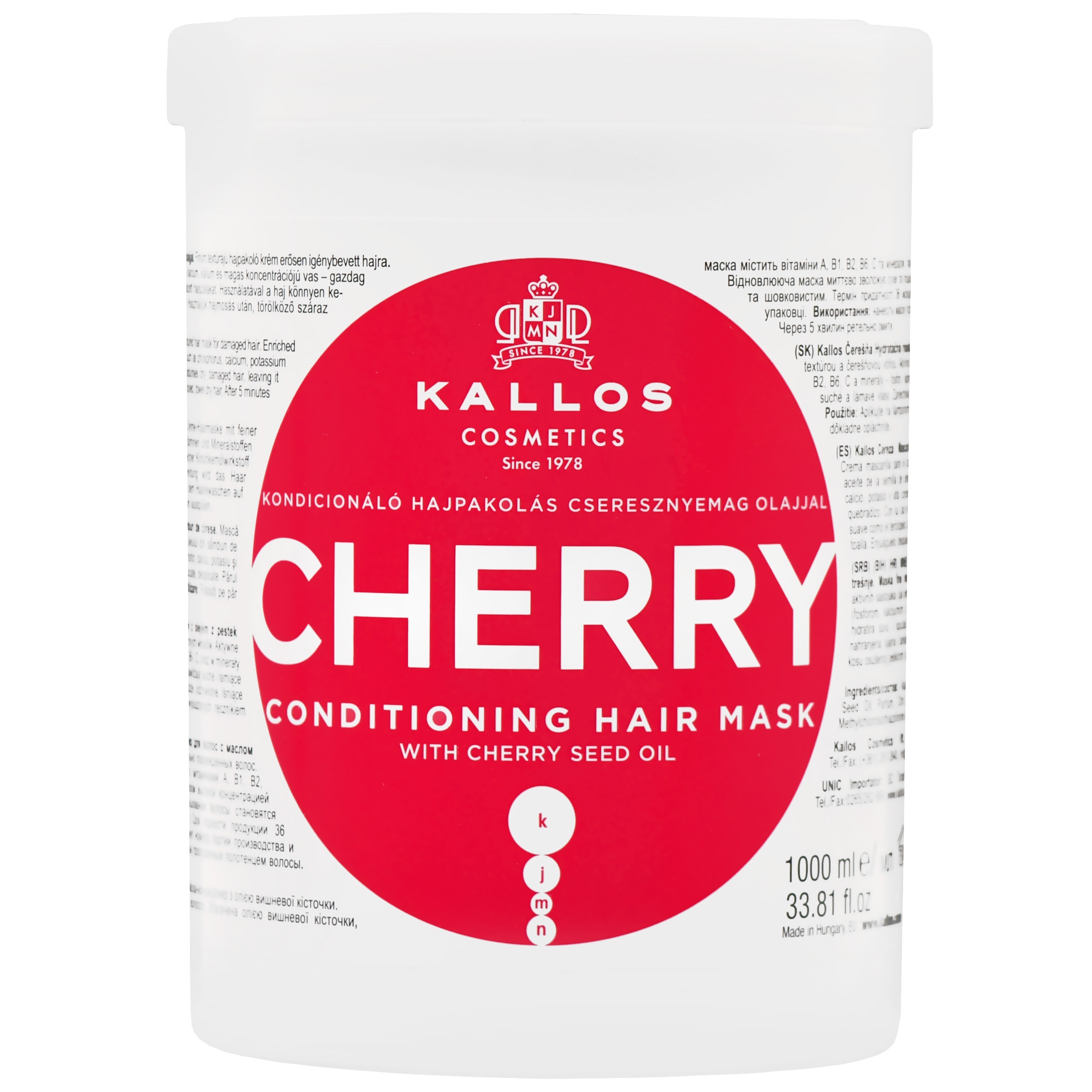 Image of Kallos Cherry Conditioning Mask - odżywcza maska do włosów zniszczonych z wiśnią, 1000ml