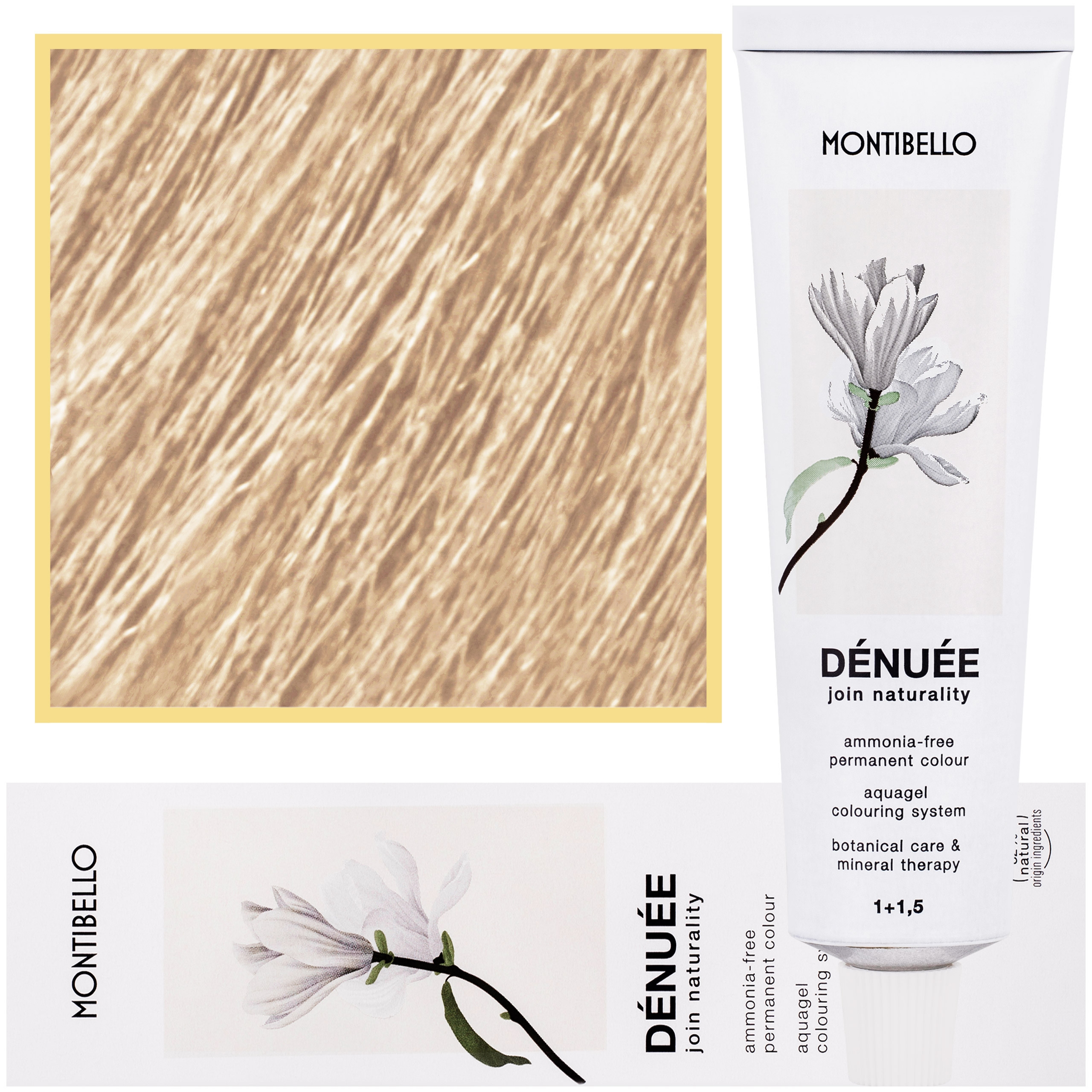 Image of Montibello Denuee – naturalna wegańska farba do włosów bez amoniaku, 60 ml 10,32 | Perłowy Złoty Platynowy Blond