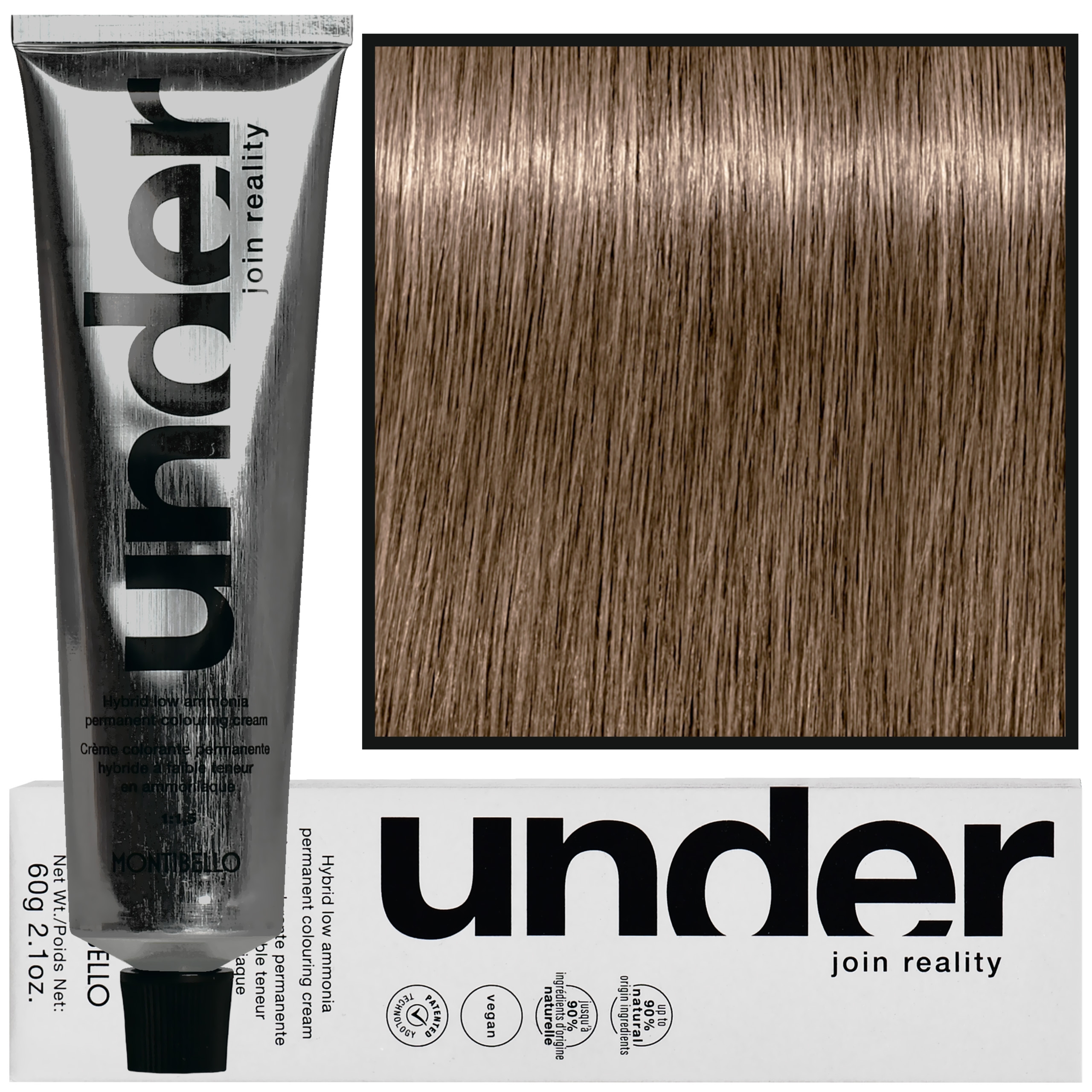 Montibello Under – profesjonalna farba do włosów, 60ml 7.62 / 7BP | Średni Blond Brązowo-Perłowy