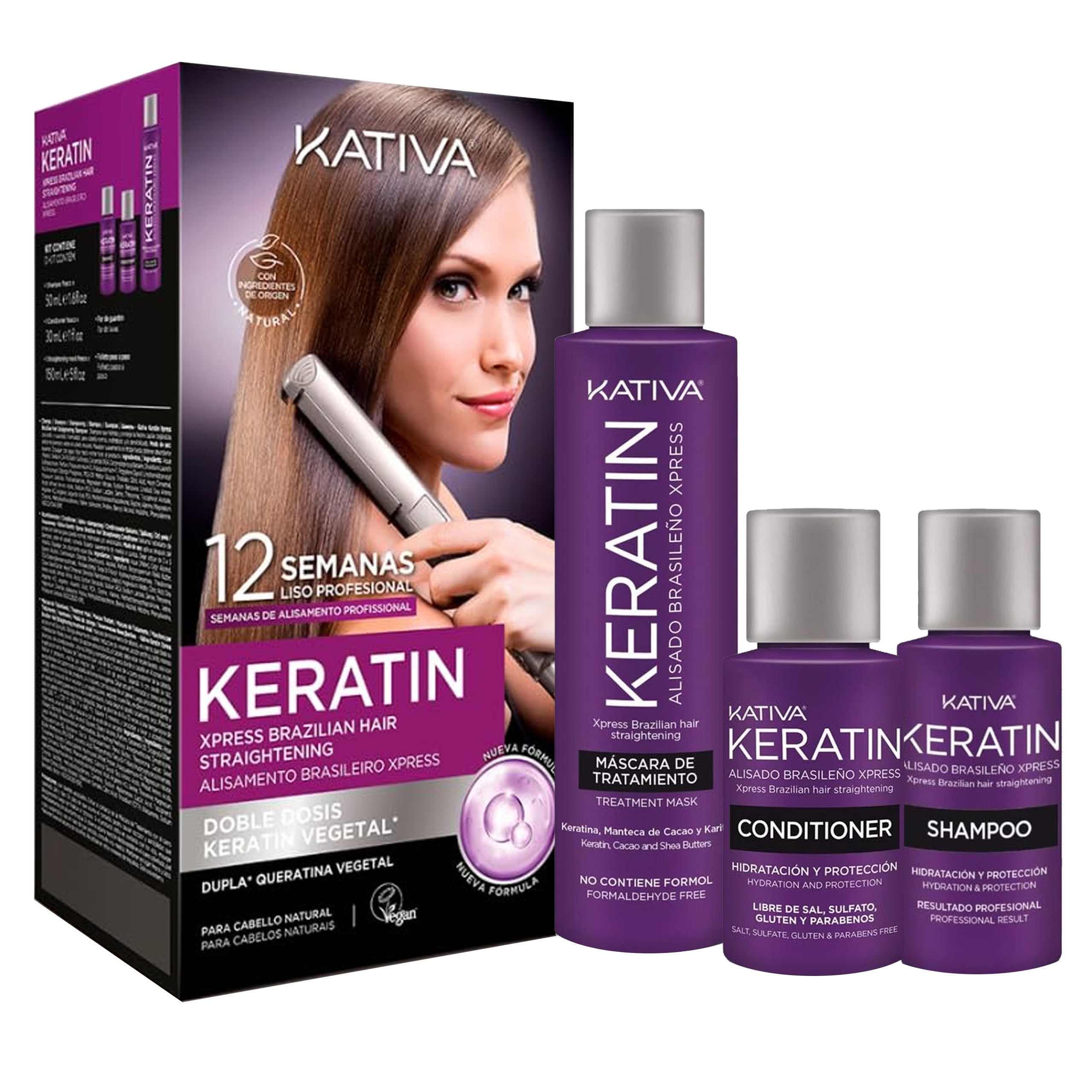 Image of KATIVA Xpress Brazilian Hair Straightening - zestaw do keratynowego prostowania włosów, 230ml