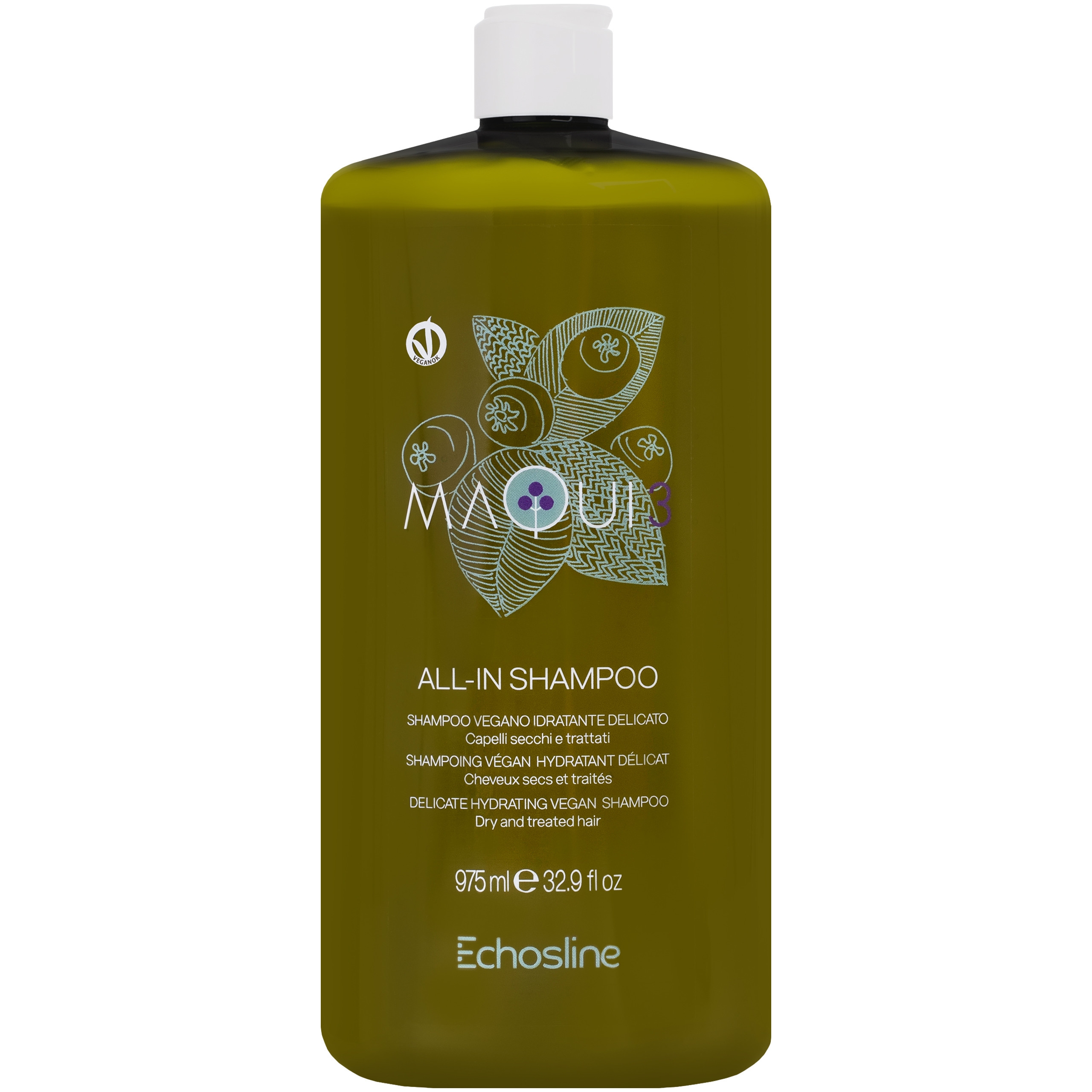 Image of Echosline Maqui 3 All in Shampoo - delikatny szampon nawilżający do włosów zniszczonych, 975ml