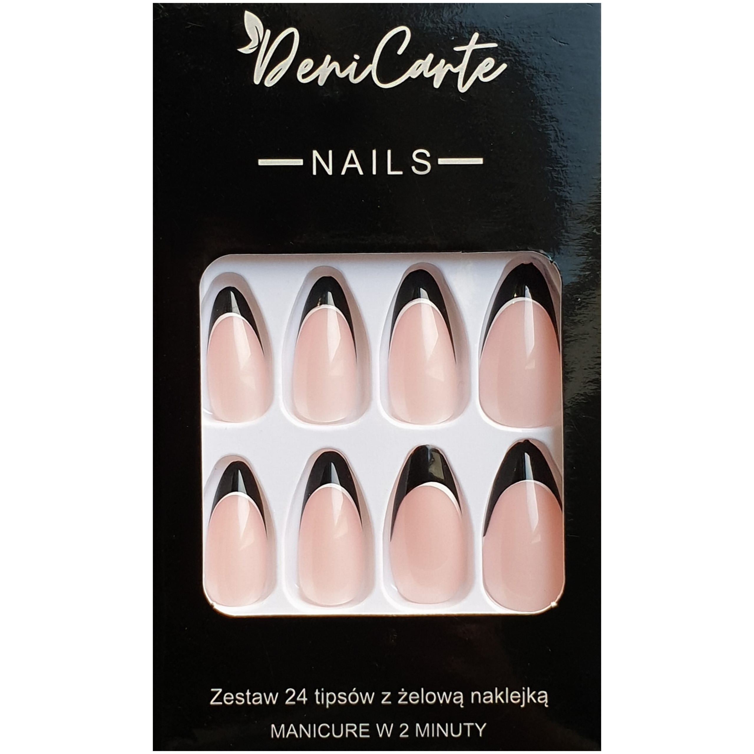 Deni Carte Tipsy French – sztuczne paznokcie w stylu francuskim, różne wzory Black French | Czarny